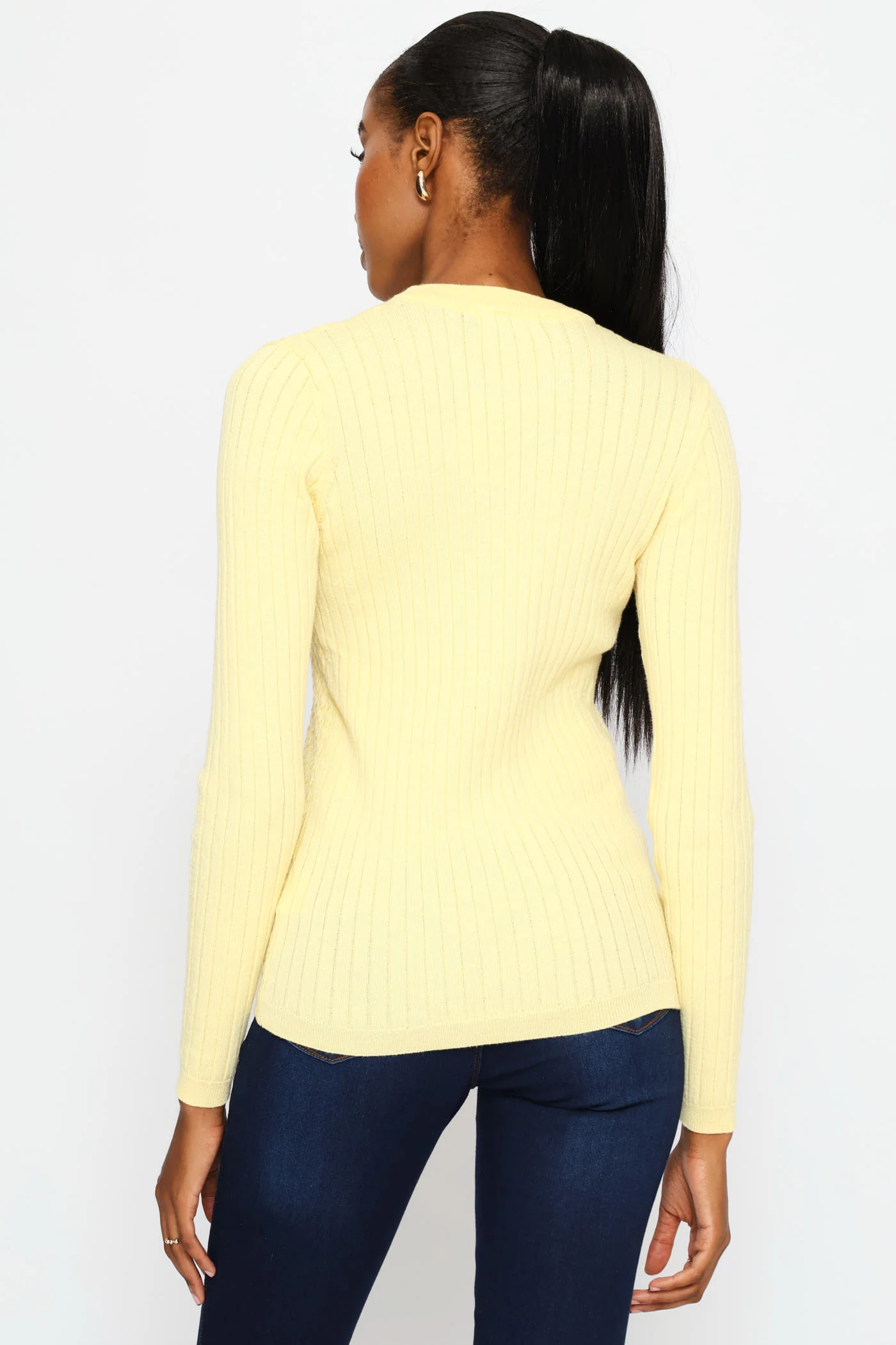 Plain Cable Pullover - Light Yellow - Image 6