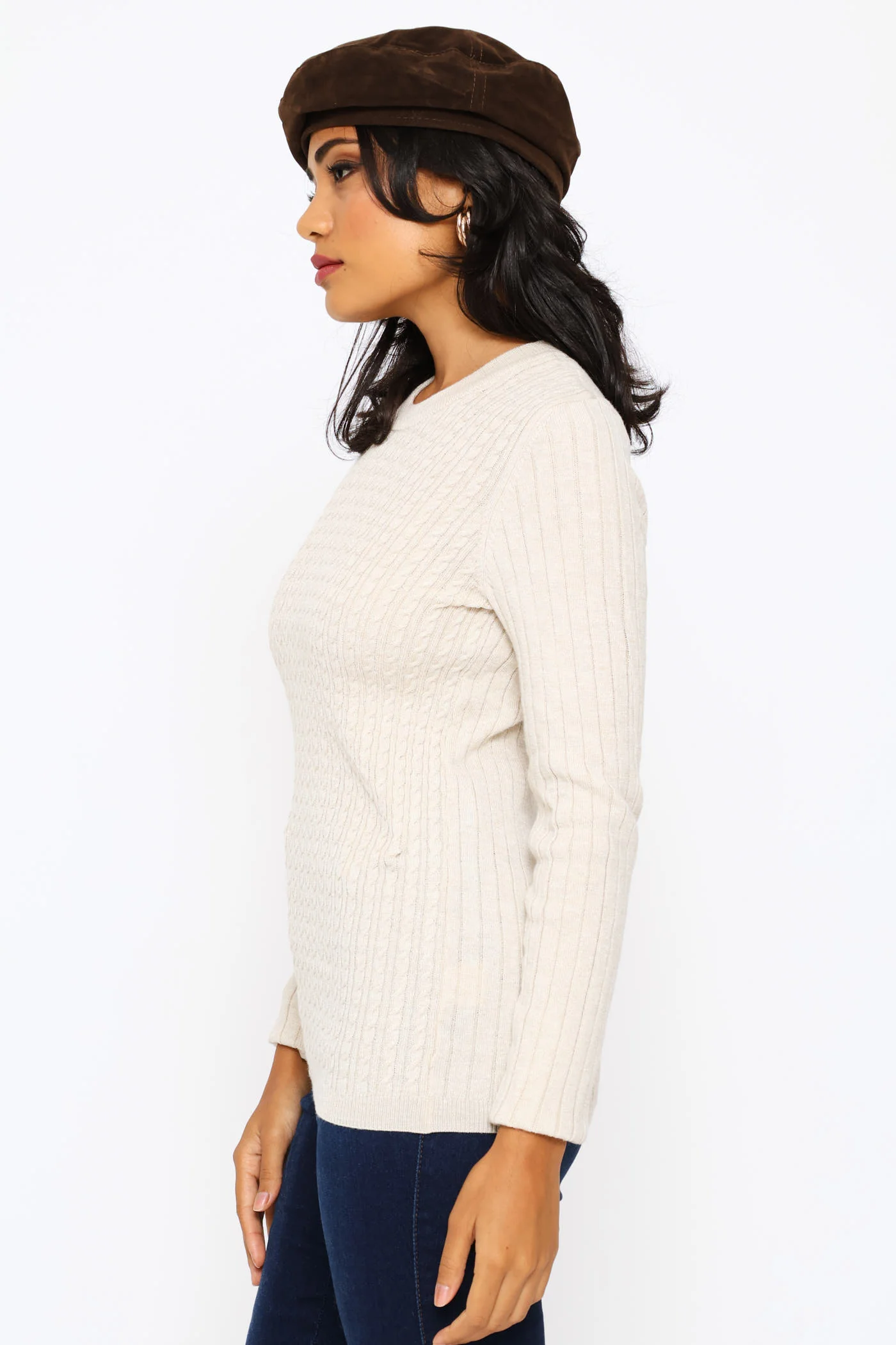 Plain Cable Pullover - Oatmeal Melange - Image 3