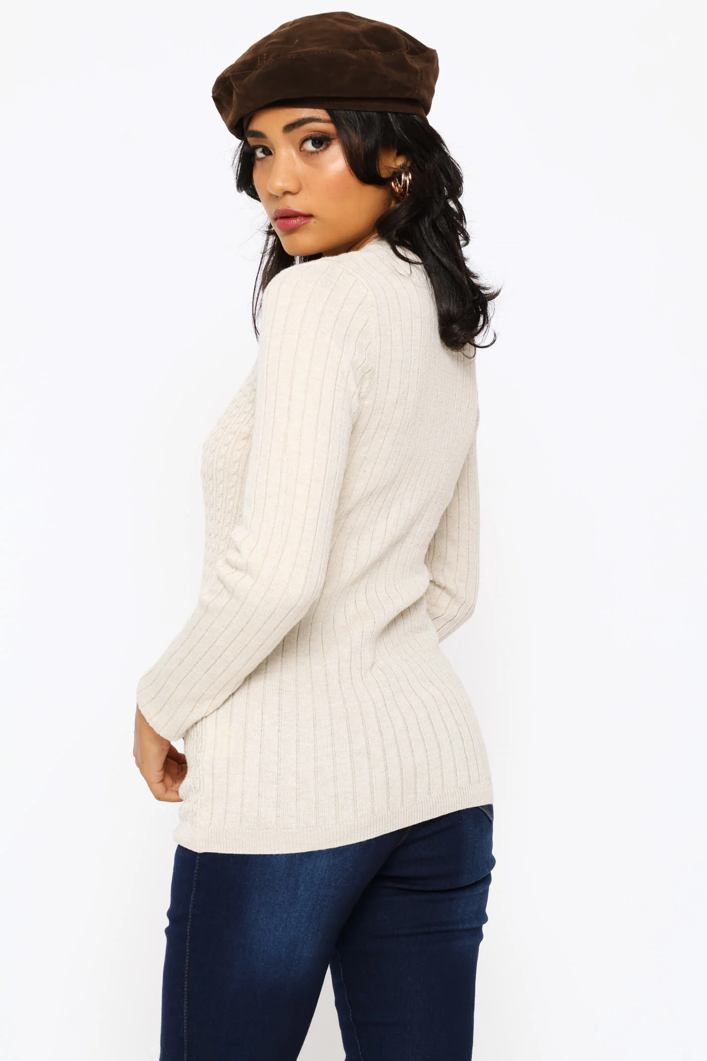 Plain Cable Pullover - Oatmeal Melange - Image 4
