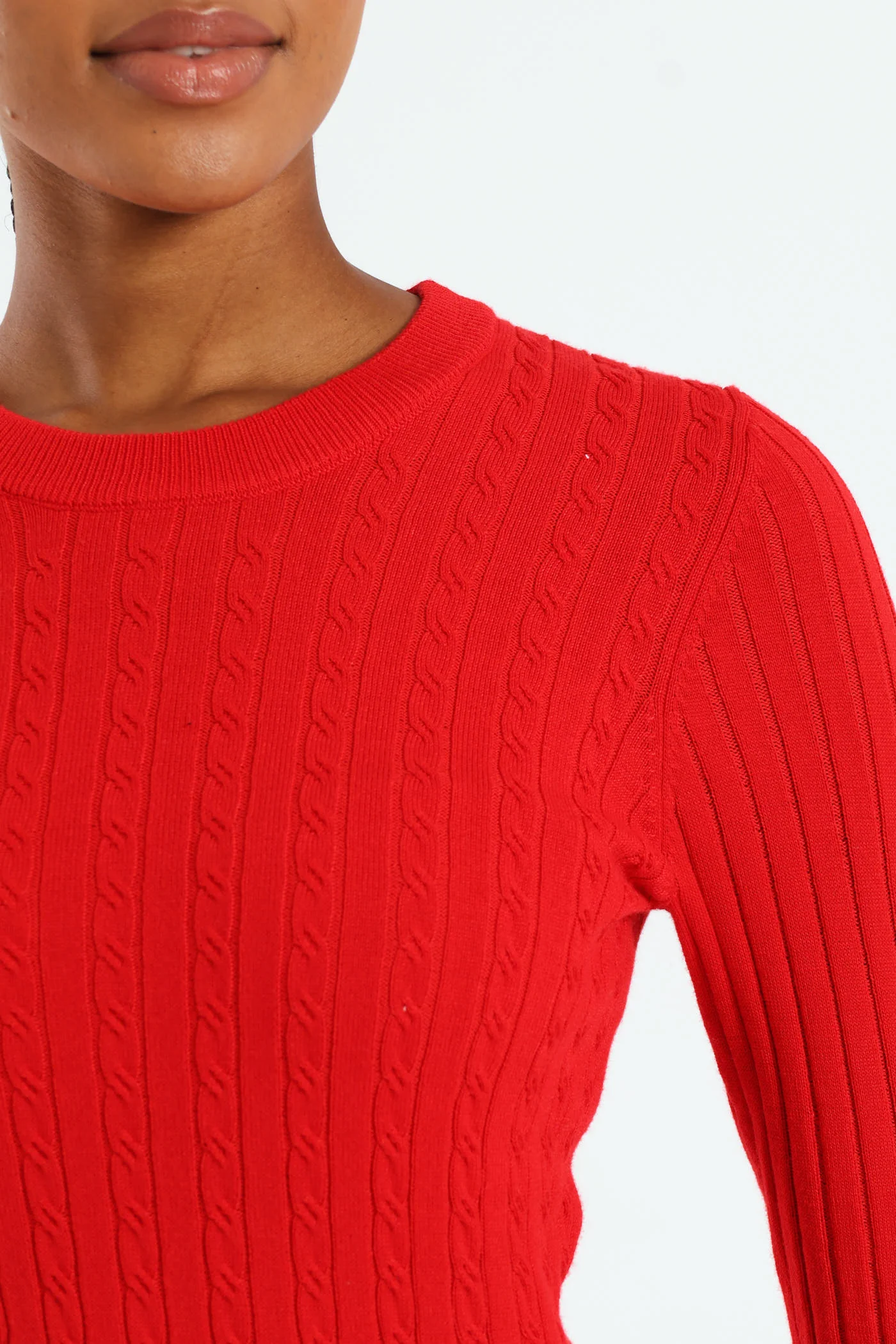 Plain Cable Pullover - Red - Image 2