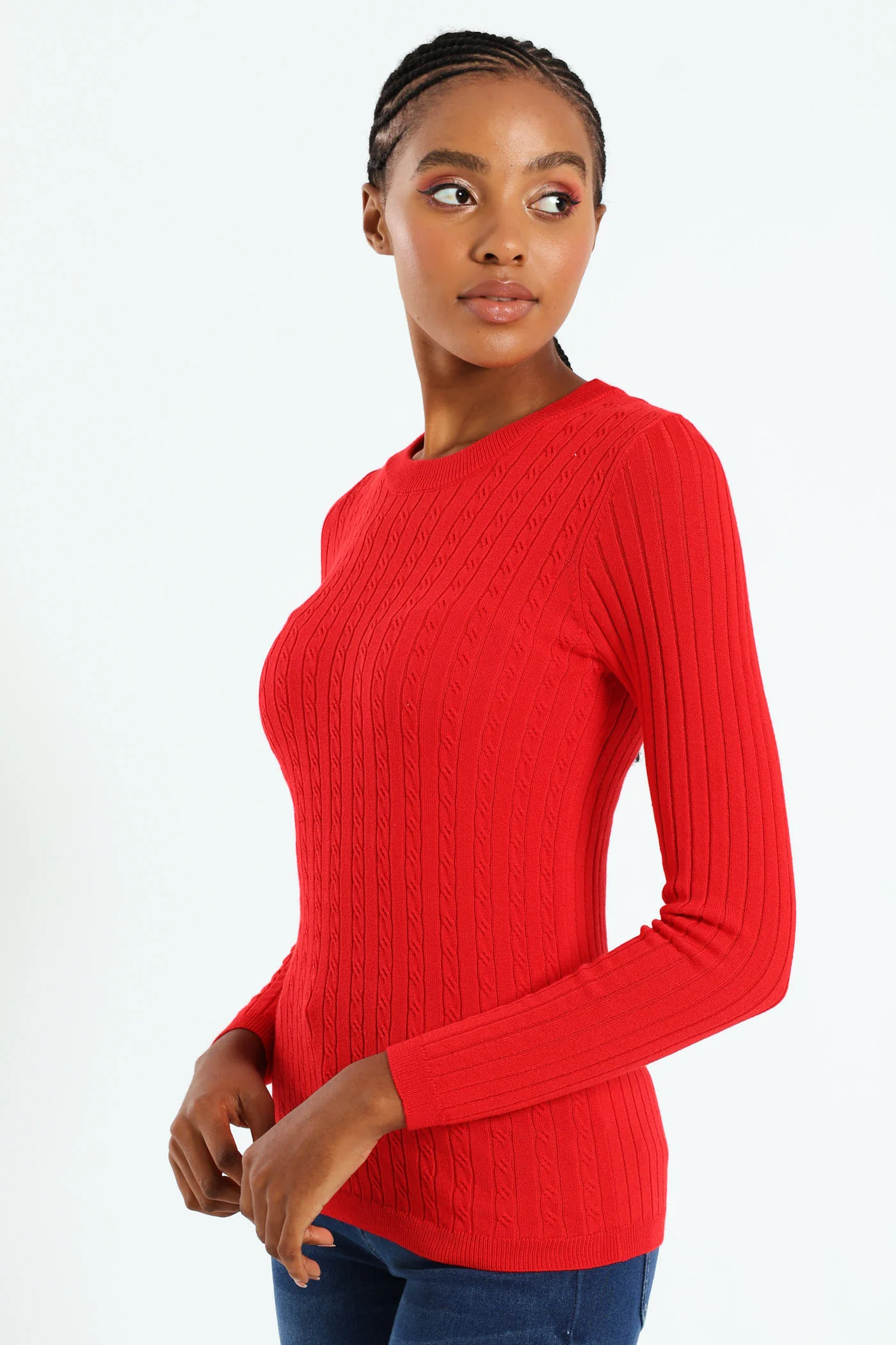 Plain Cable Pullover - Red - Image 3