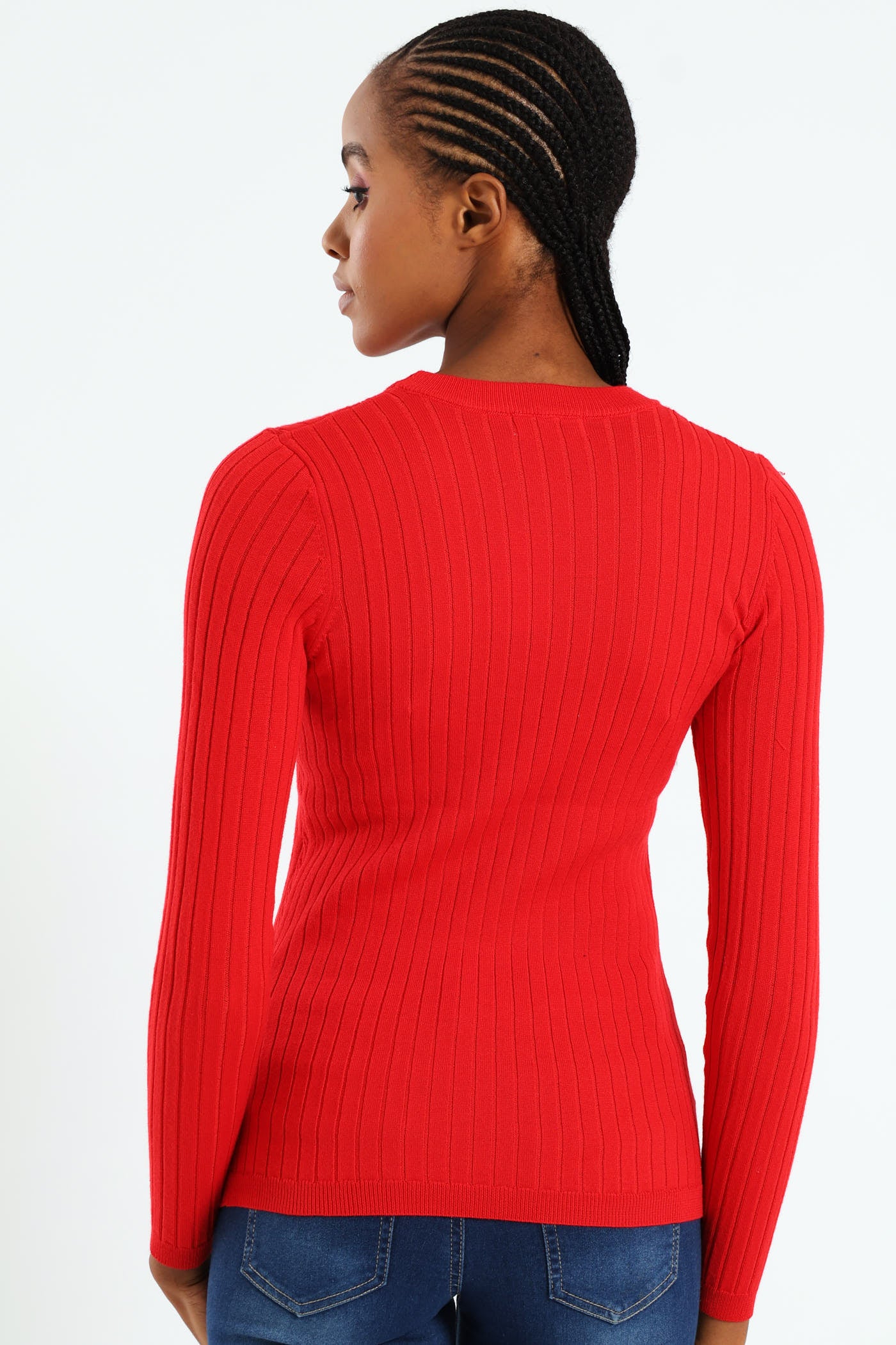 Plain Cable Pullover - Red - Image 4