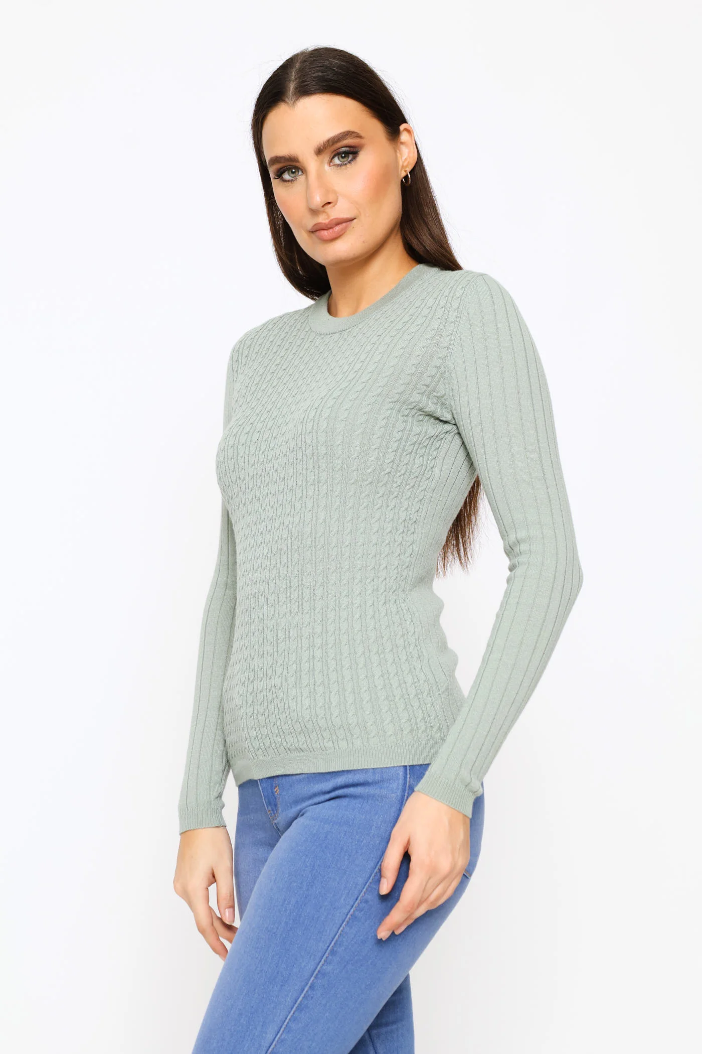 Plain Cable Pullover - Sage - Image 3