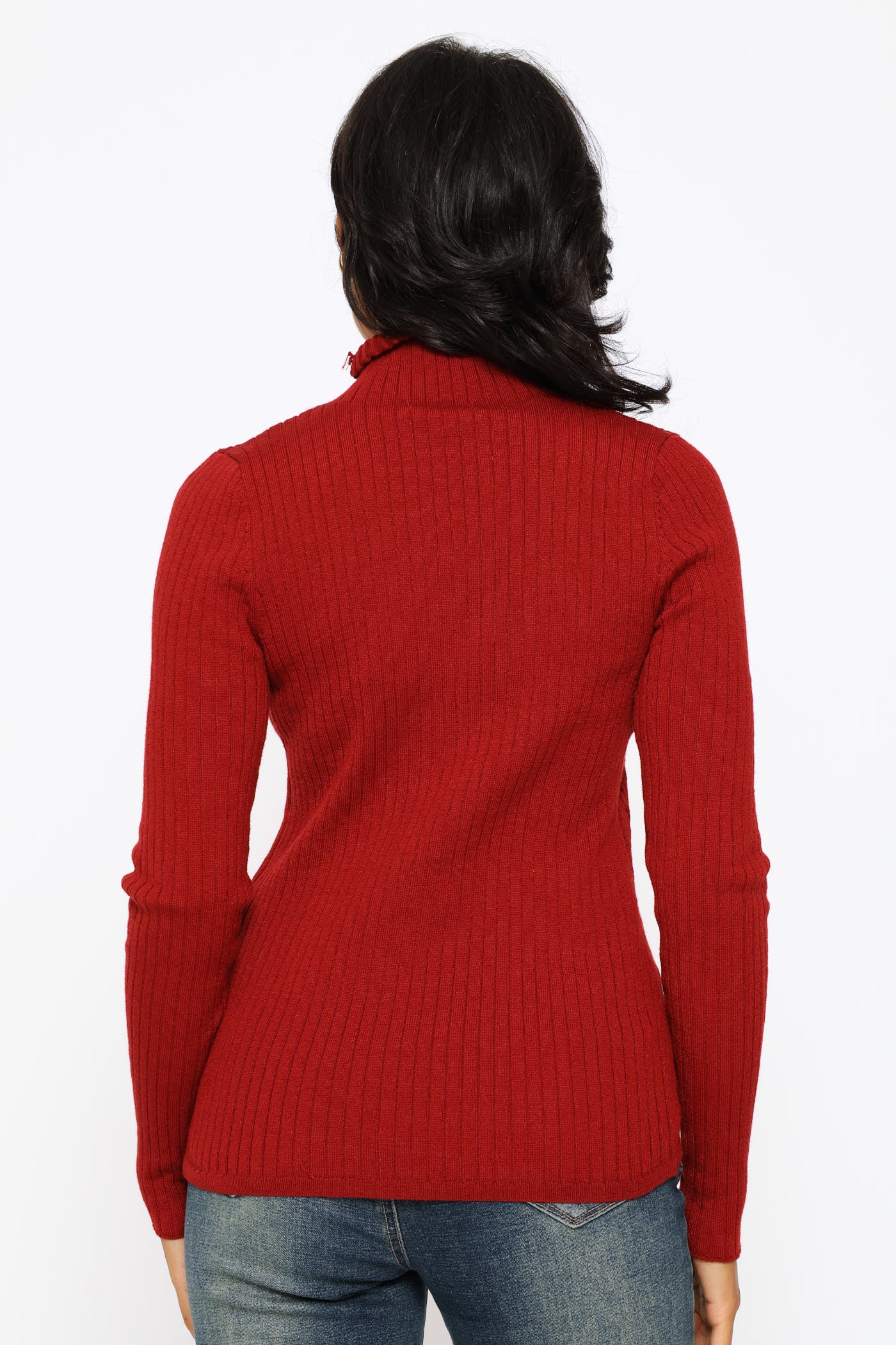 Plain Cable Turtleneck - Deep Red - Image 5