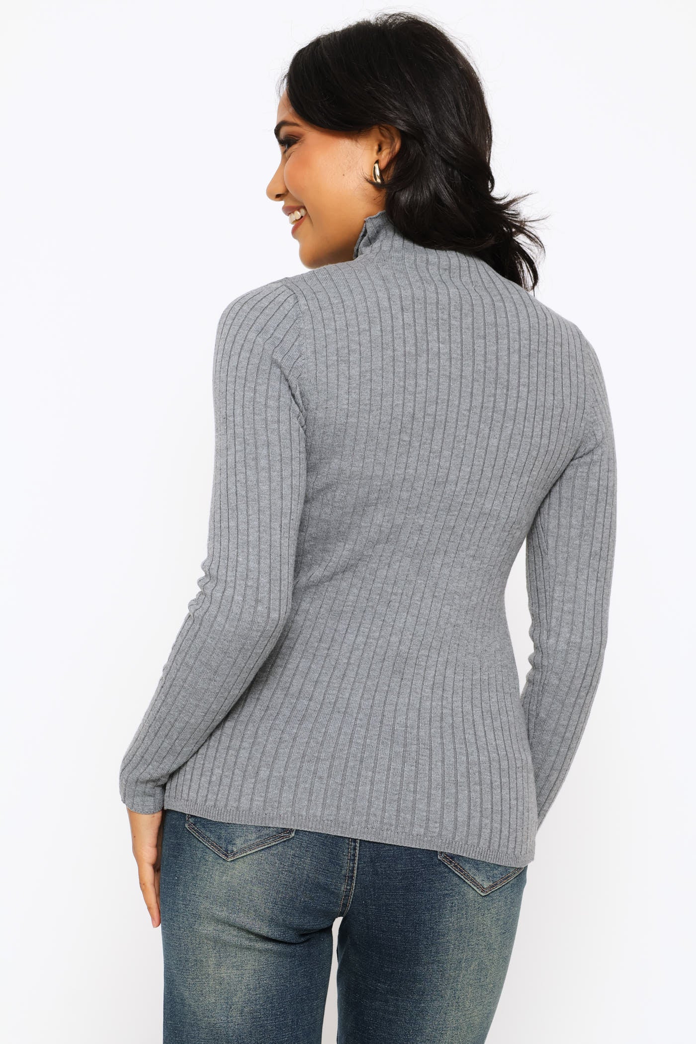 Plain Cable Turtleneck - Grey Melange - Image 4