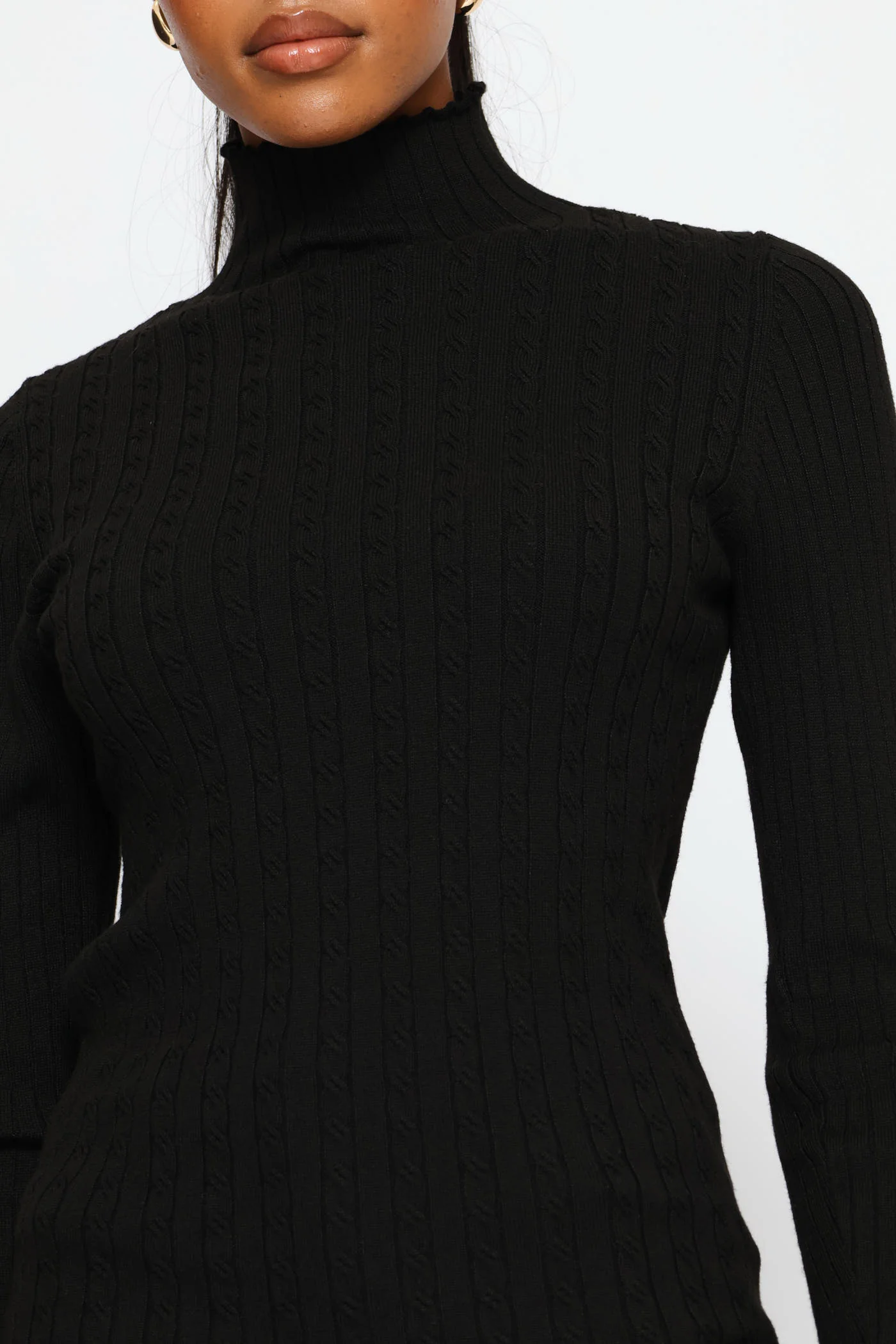 Plain Cable Turtleneck Knitwear - Black - Image 2