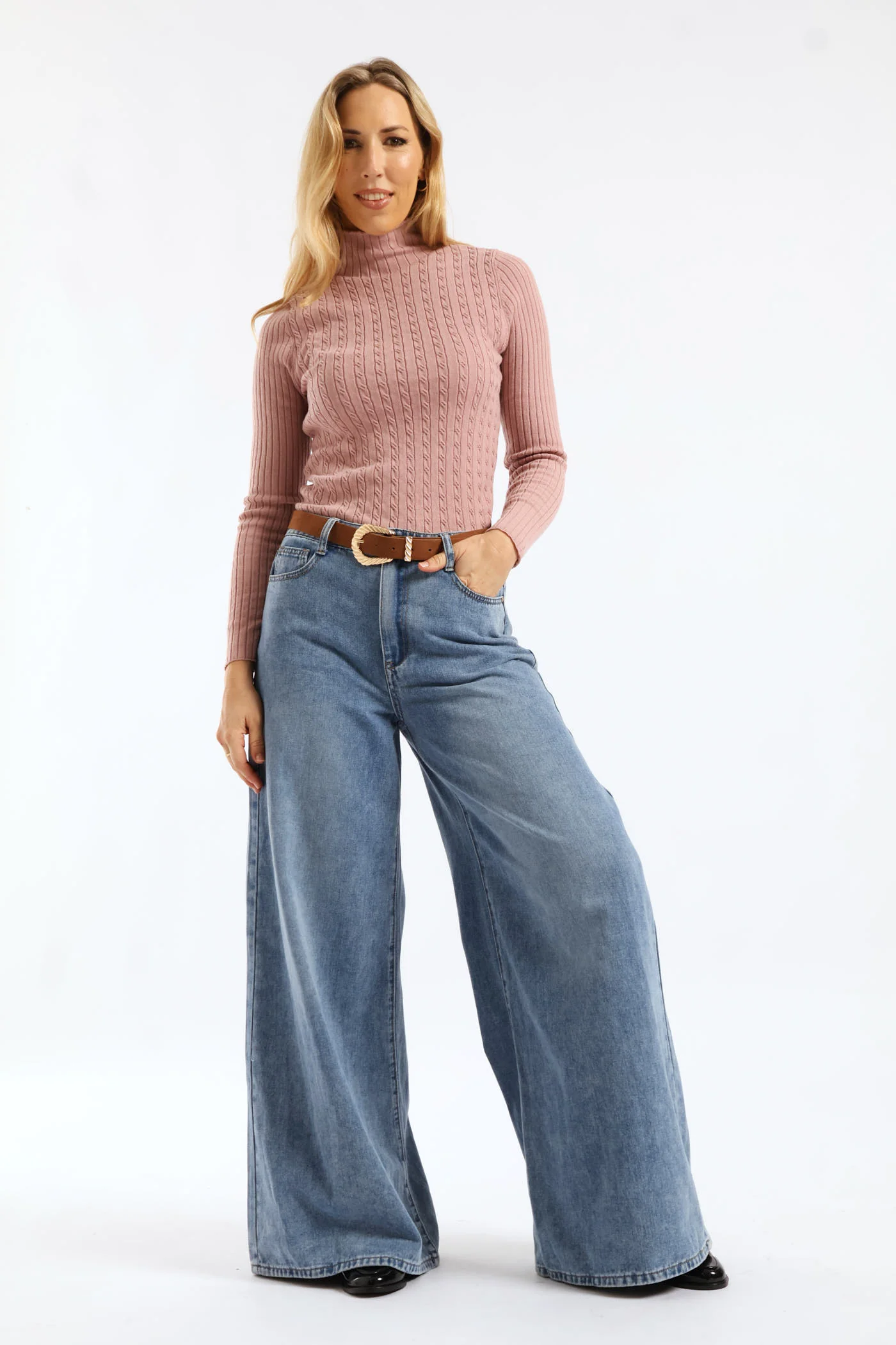 Plain Cable Turtleneck Knitwear - Blush - Image 5