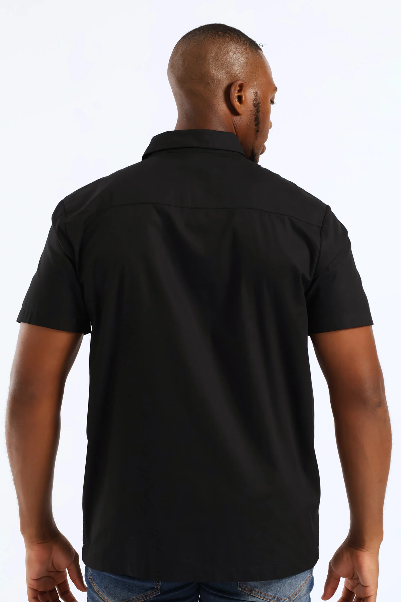 Plain Cotton Shirt - Black - Image 4