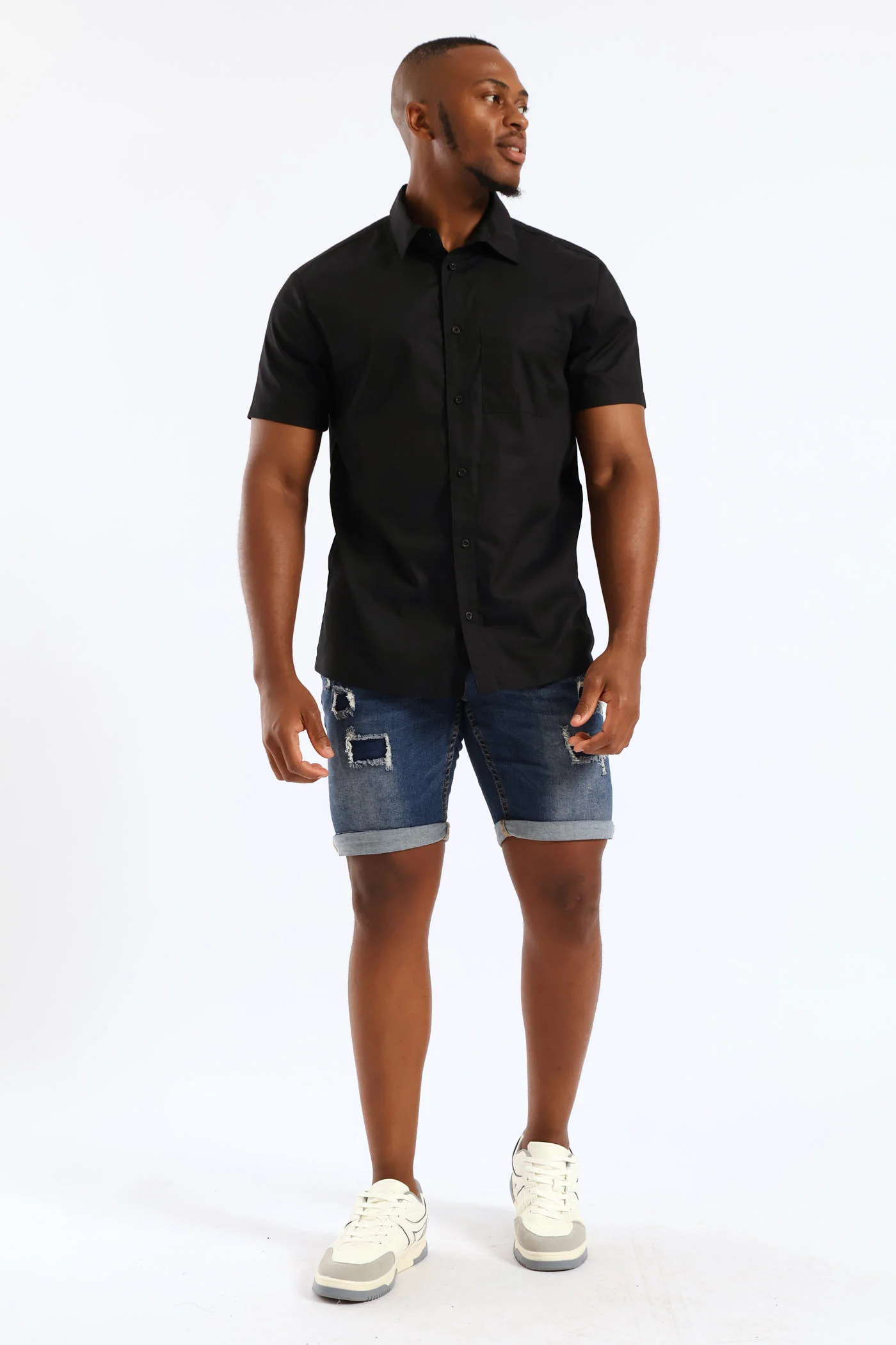 Plain Cotton Shirt - Black - Image 5