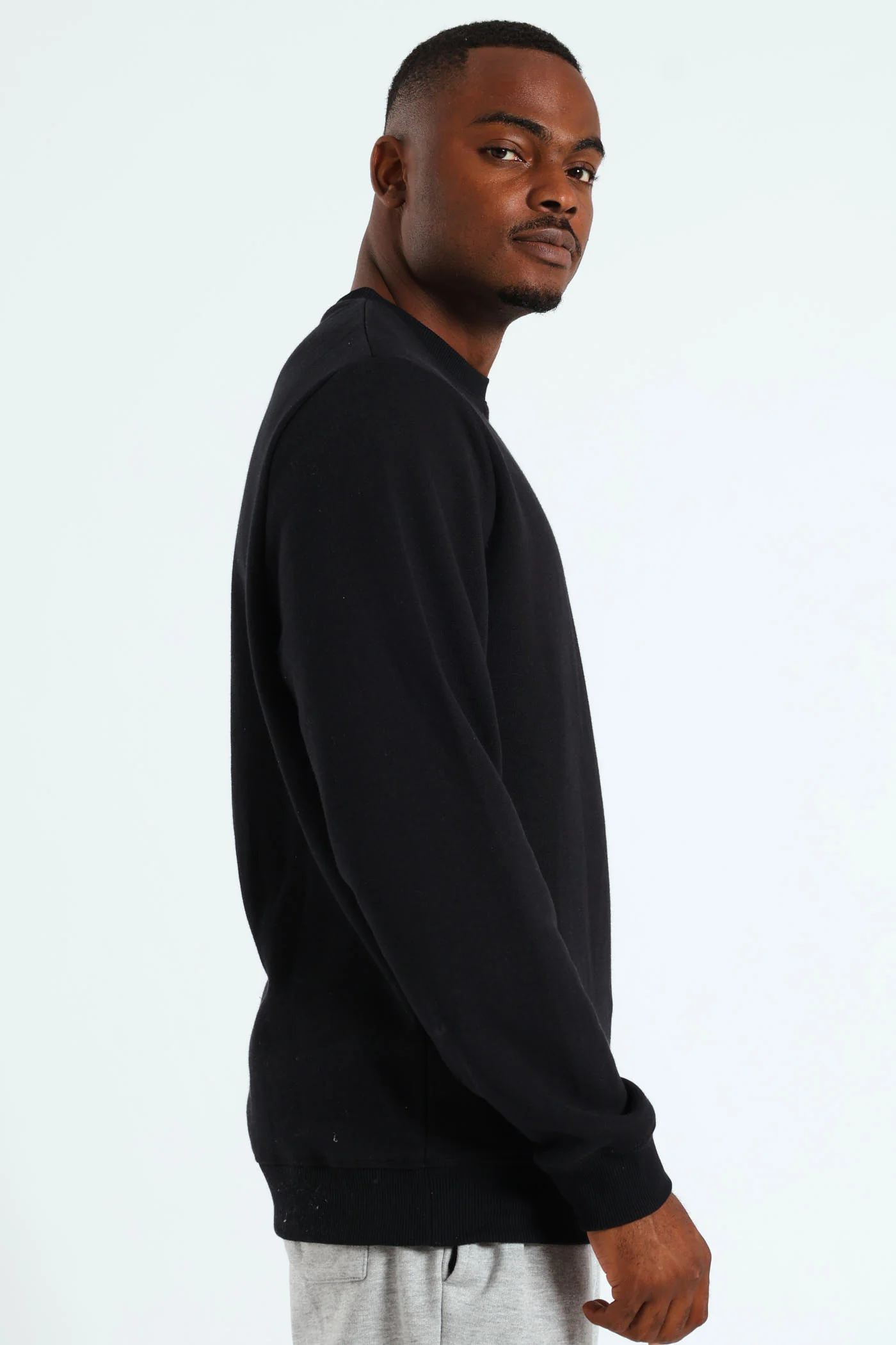 Plain Crew Fleece Sweat Top - Black - Image 2