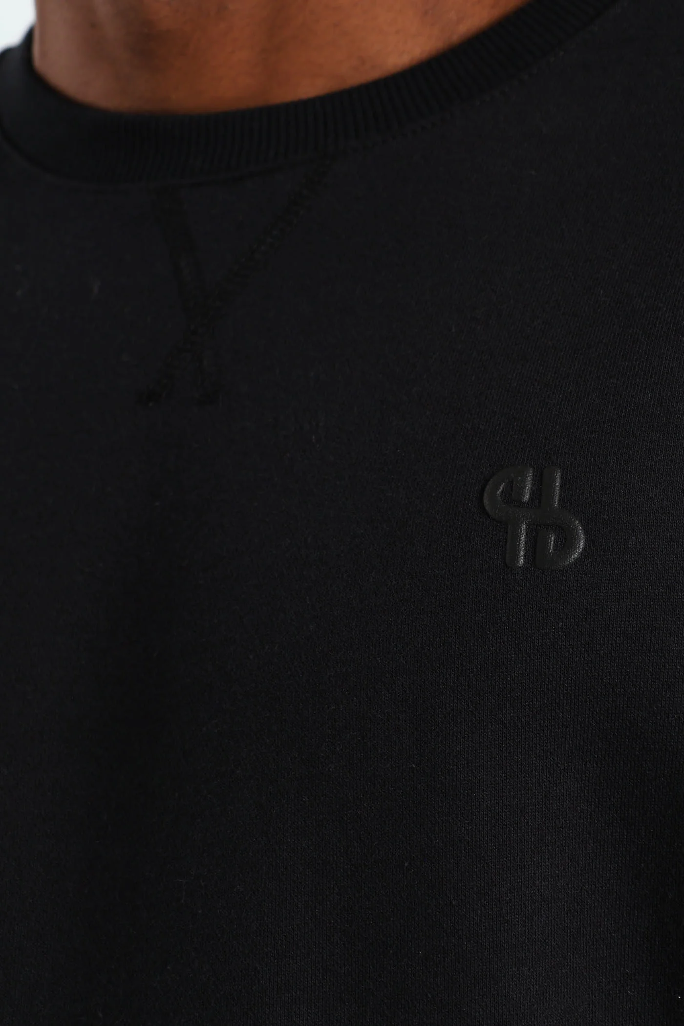 Plain Crew Fleece Sweat Top - Black - Image 4