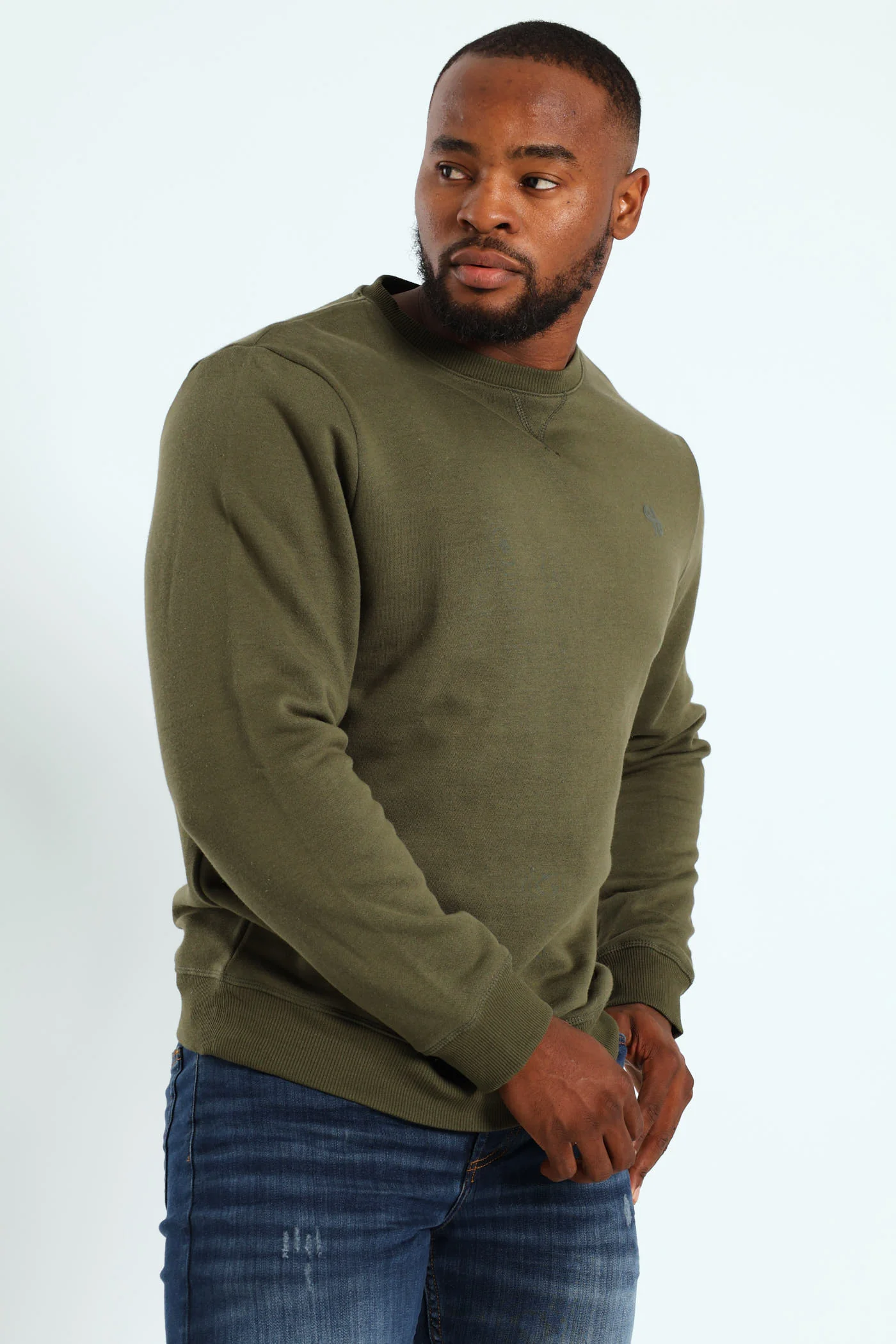 Plain Crew Fleece Sweat Top - Fatigue - Image 2