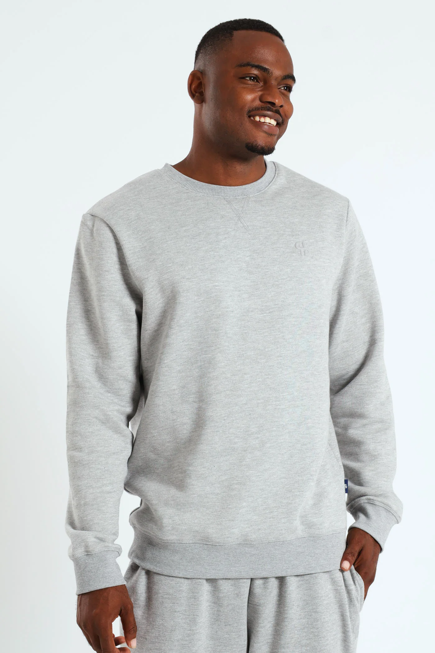 Plain Crew Fleece Sweat Top - Grey Melange - Image 3