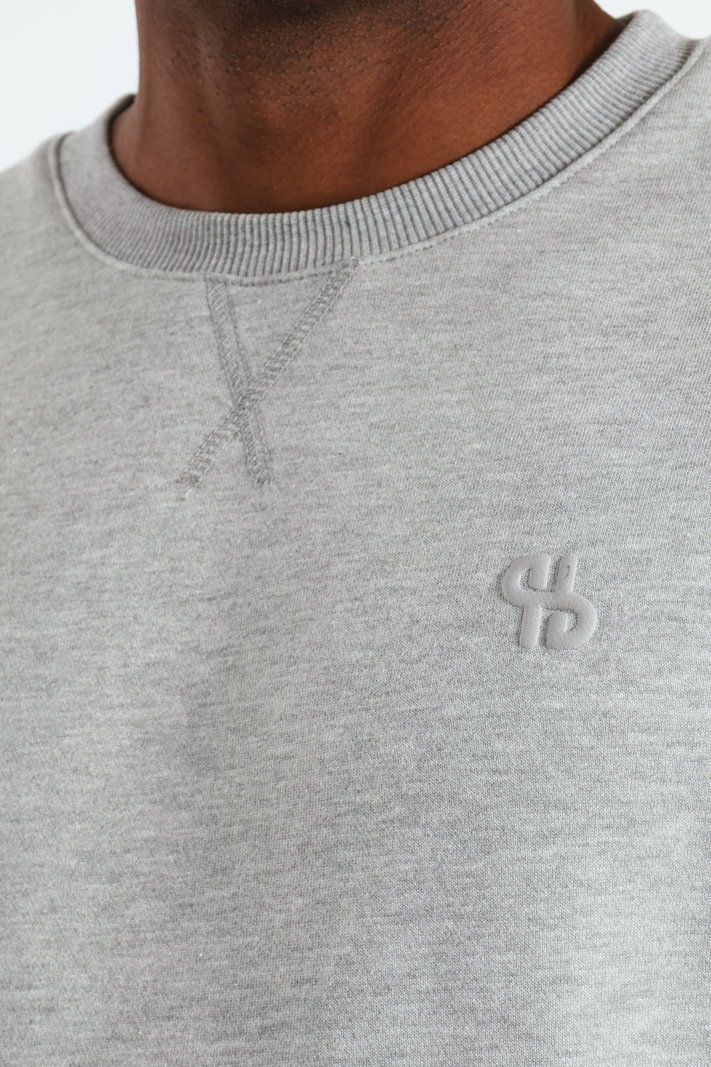 Plain Crew Fleece Sweat Top - Grey Melange - Image 4