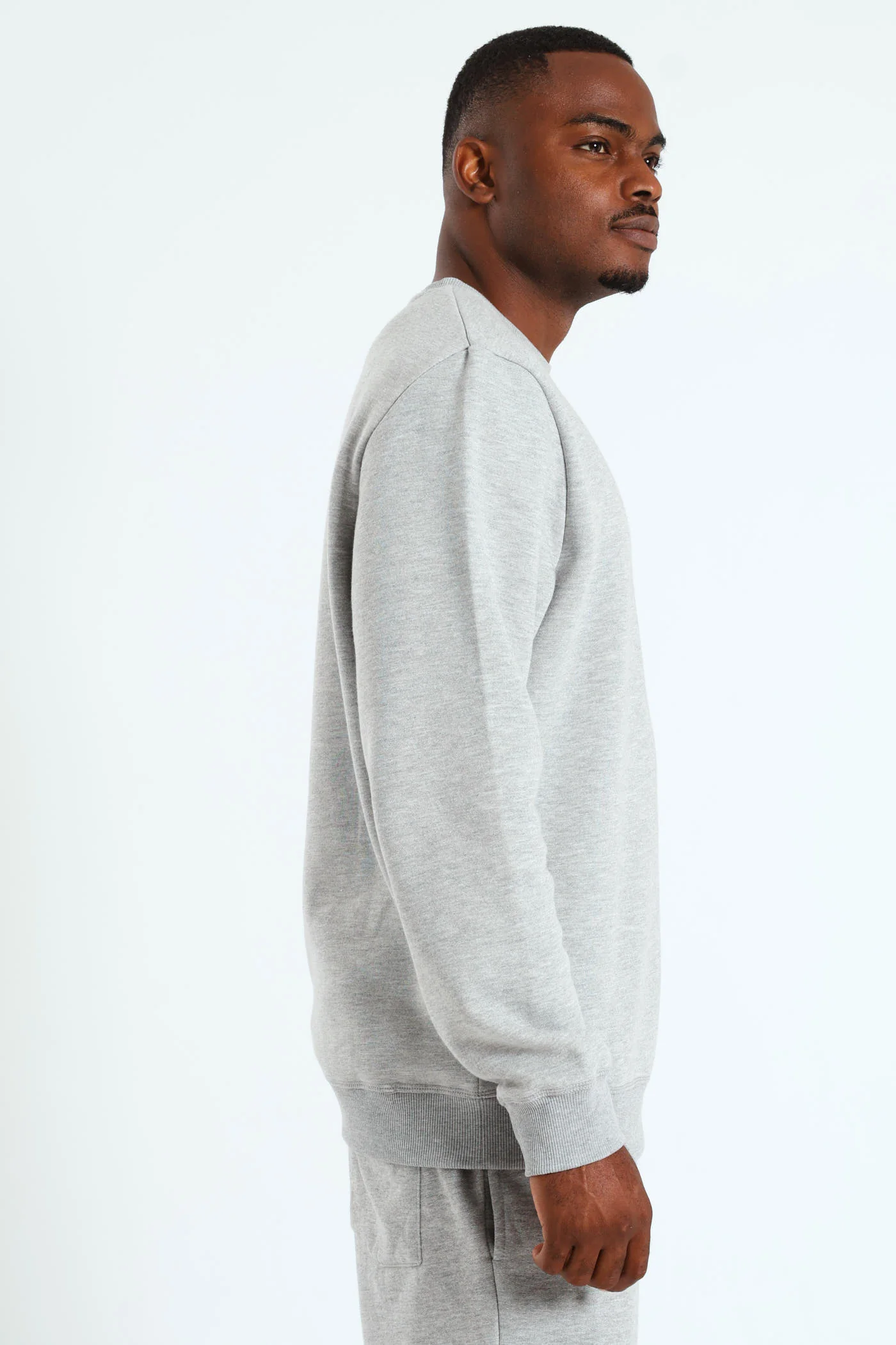 Plain Crew Fleece Sweat Top - Grey Melange - Image 5