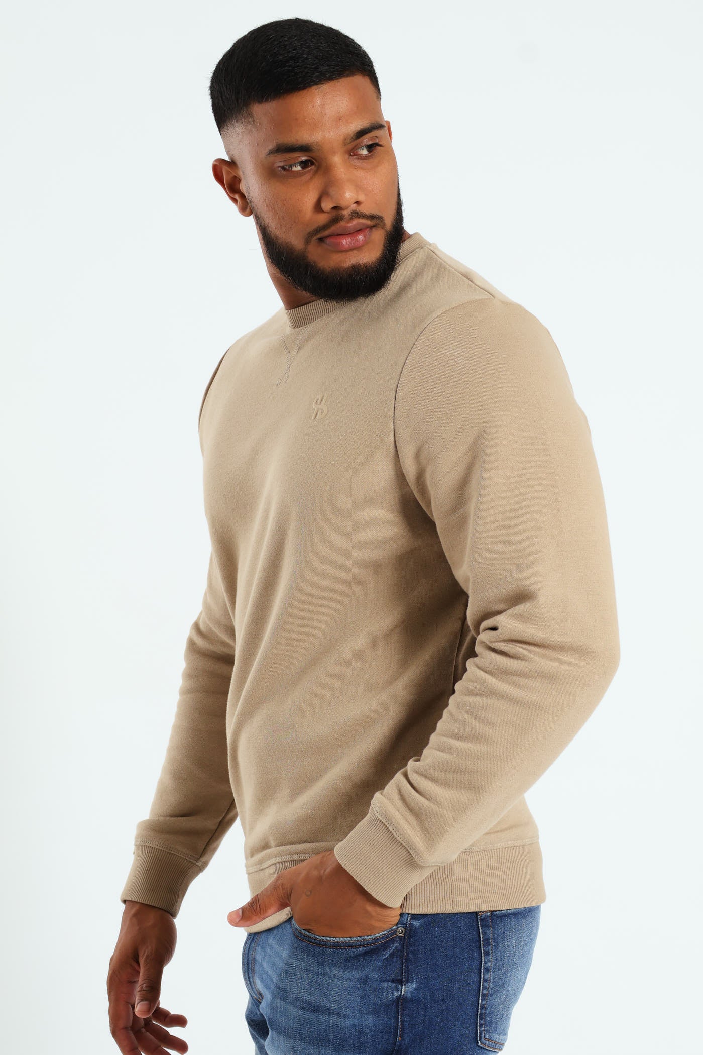 Plain Crew Fleece Sweat Top - Taupe - Image 2