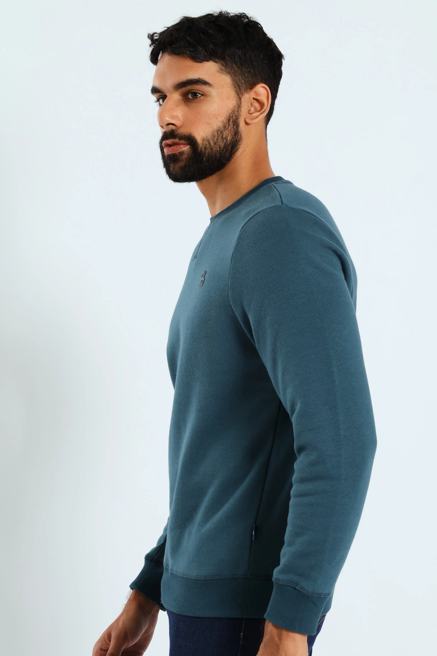 Plain Crew Fleece Sweat Top - Teal - Image 2
