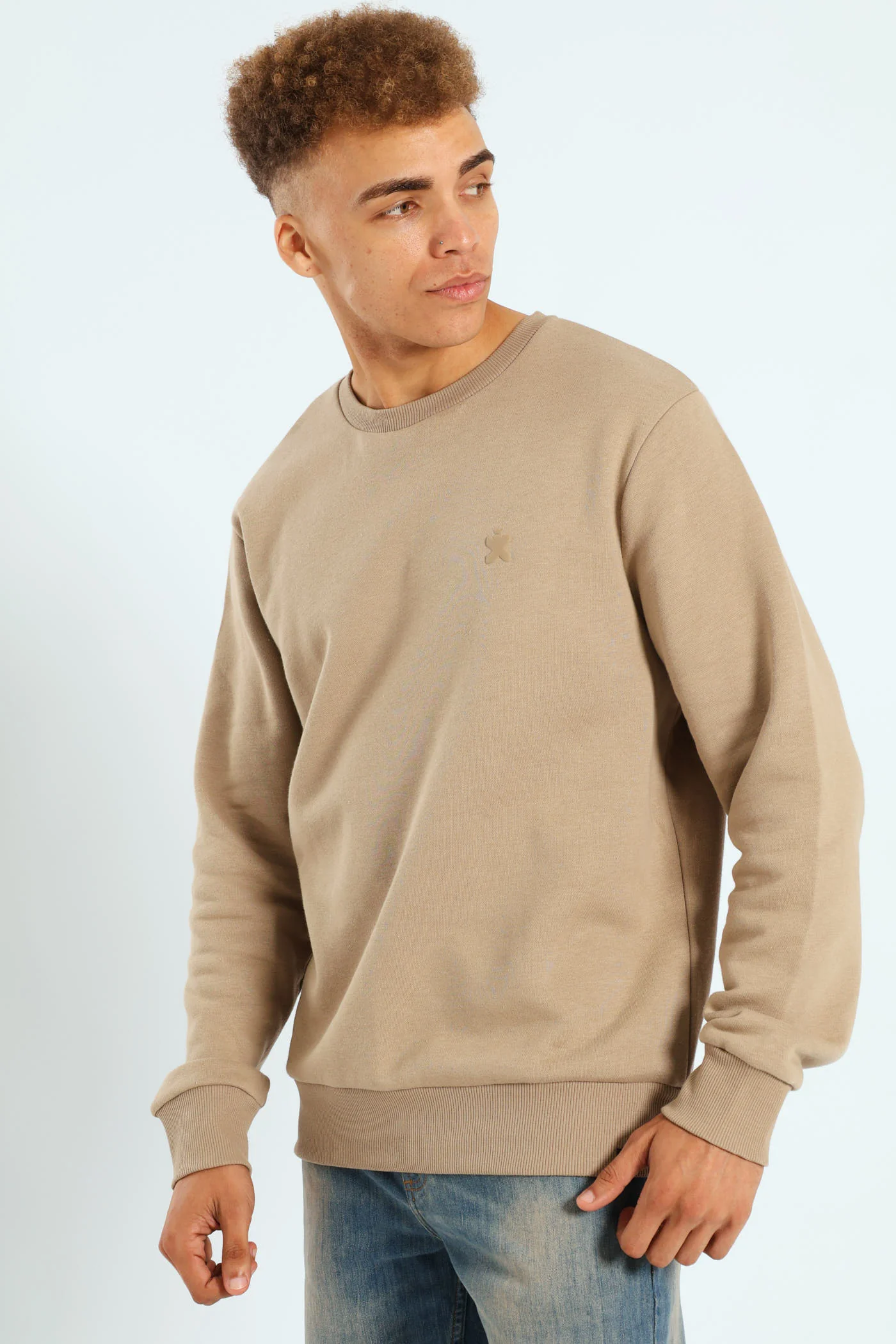 Plain Crew Fleece Track Top - Taupe - Image 3