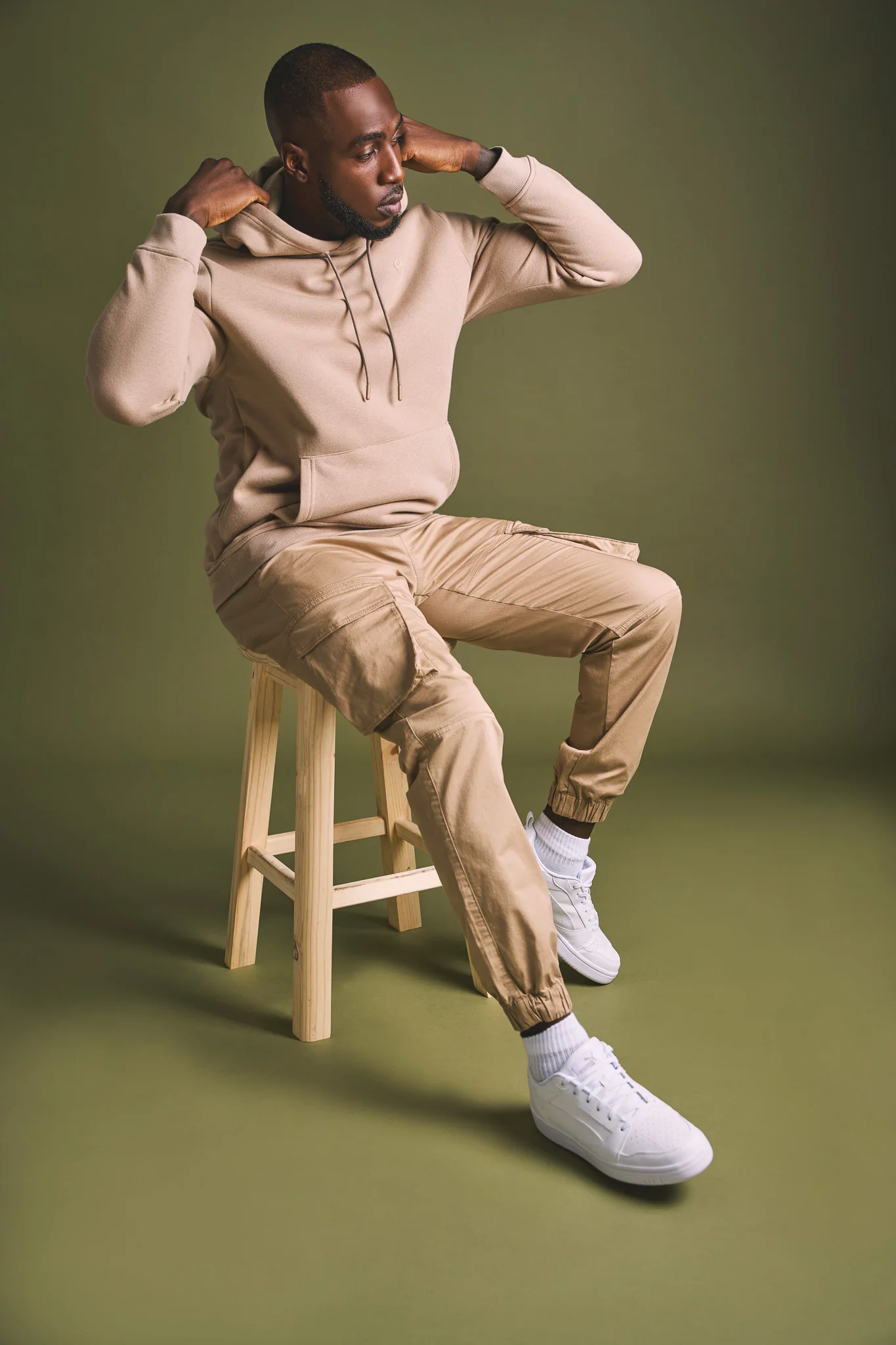 Plain Fleece Pullover Hoodie - Taupe - Image 7