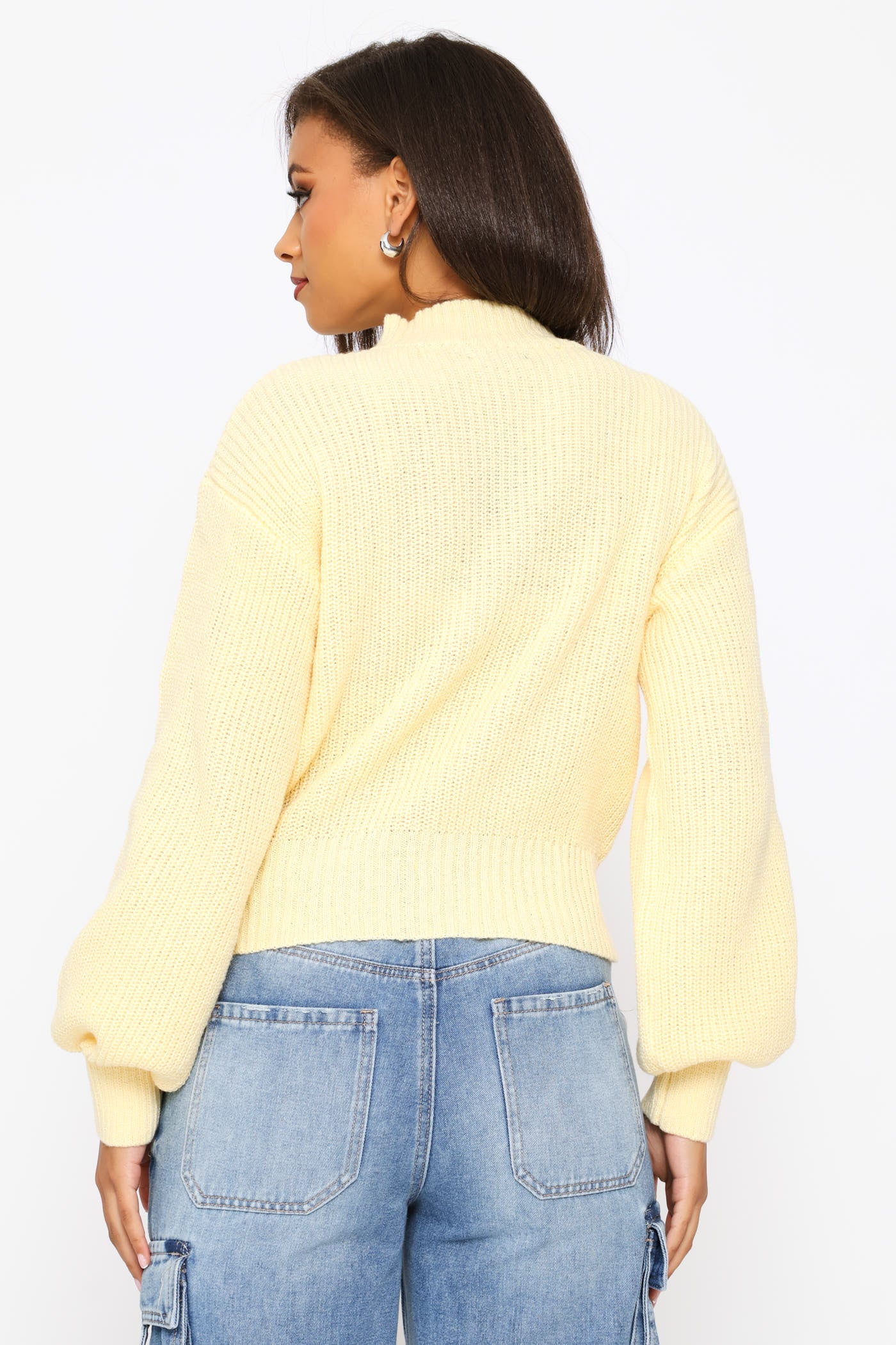 Plain  Knit Turtleneck Pullover - Yellow - Image 3