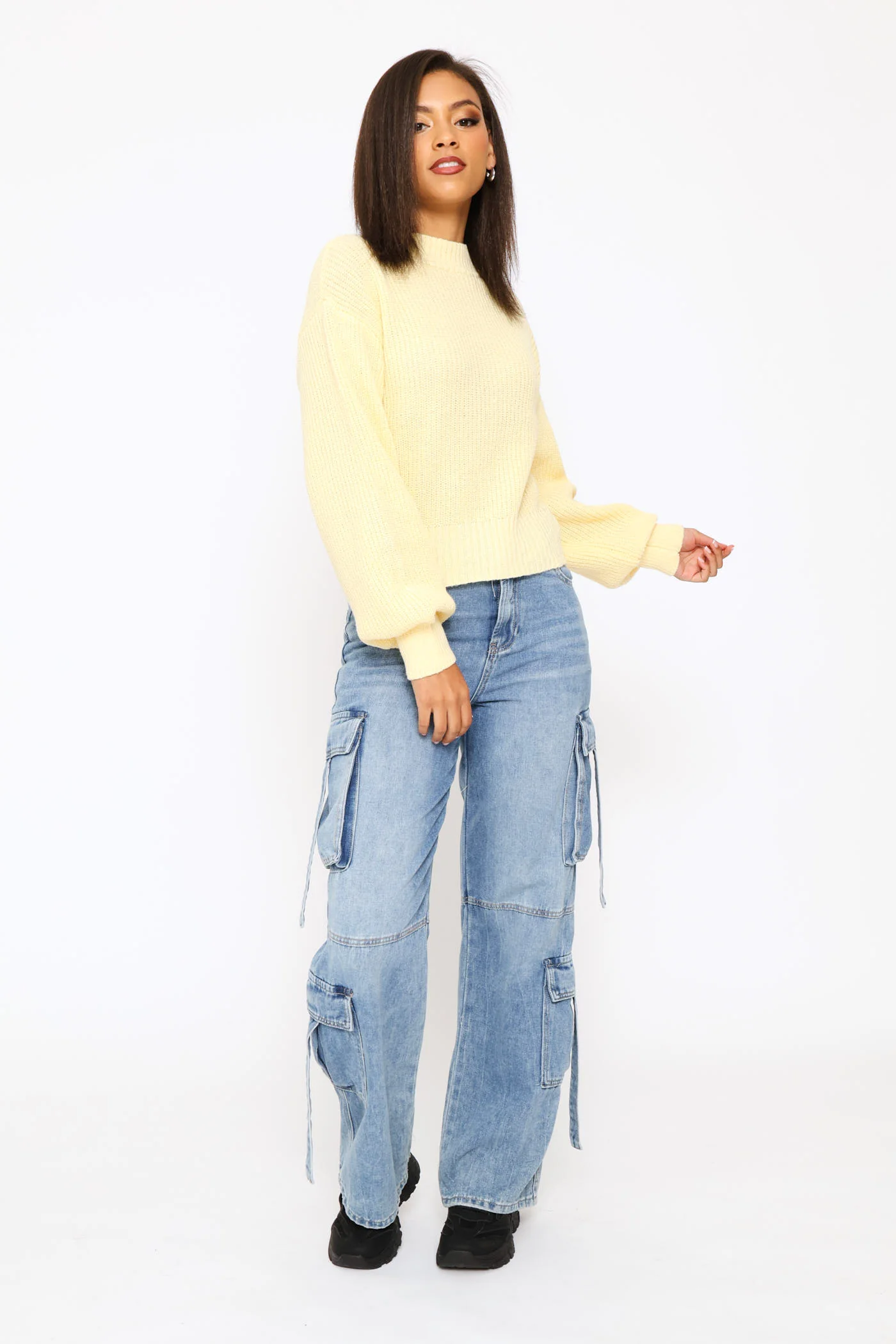Plain  Knit Turtleneck Pullover - Yellow - Image 5