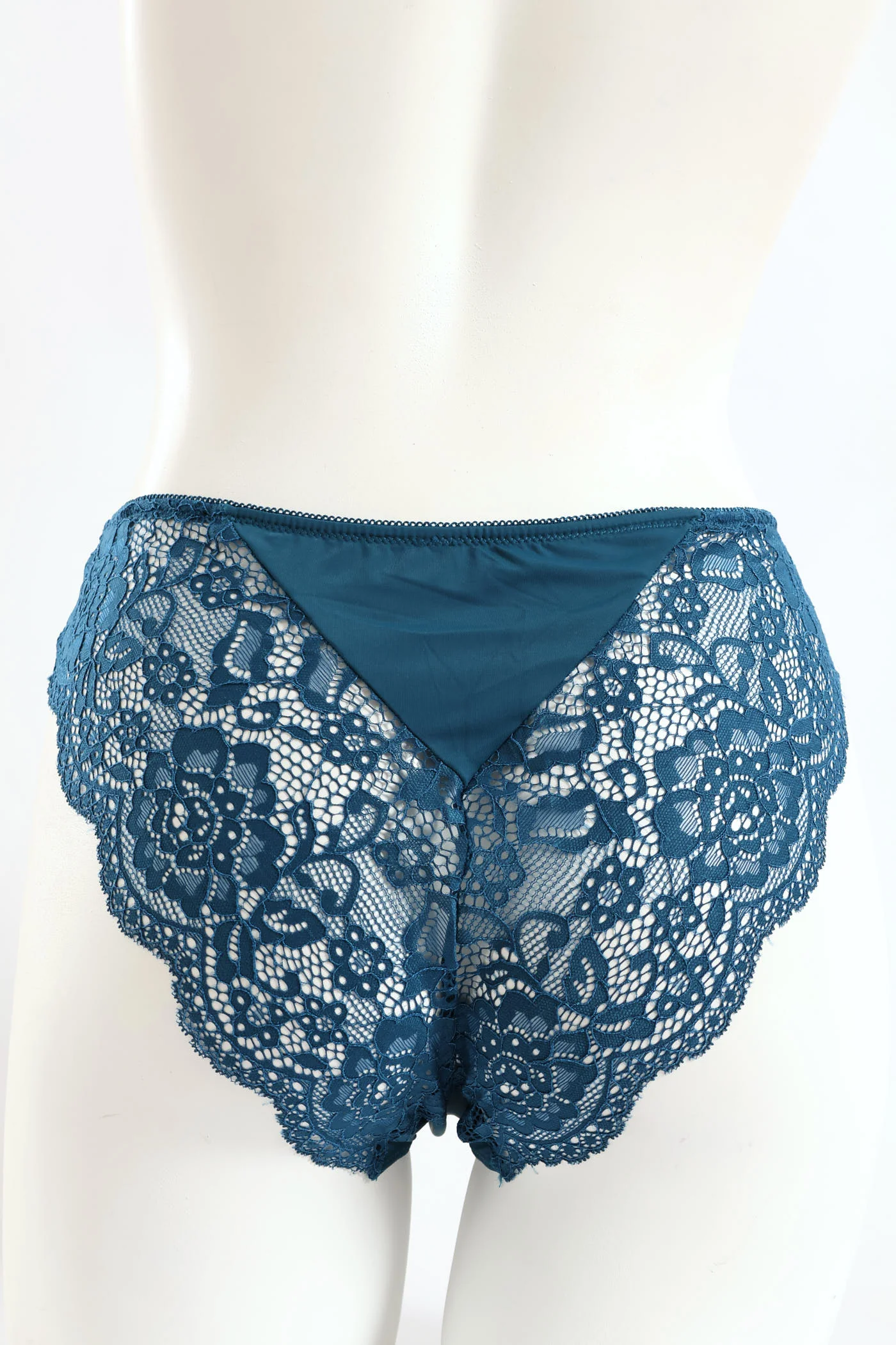 Plain Microfibre & Lace Brazilian Panty - Teal - Image 2