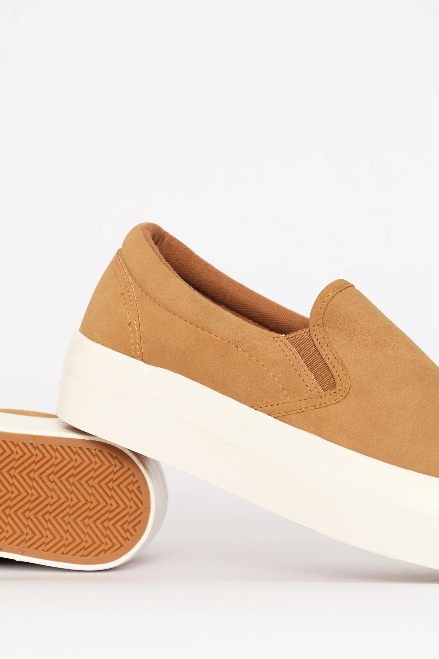 Plain Microfibre Platform Slip On Sneaker - Taupe - Image 2
