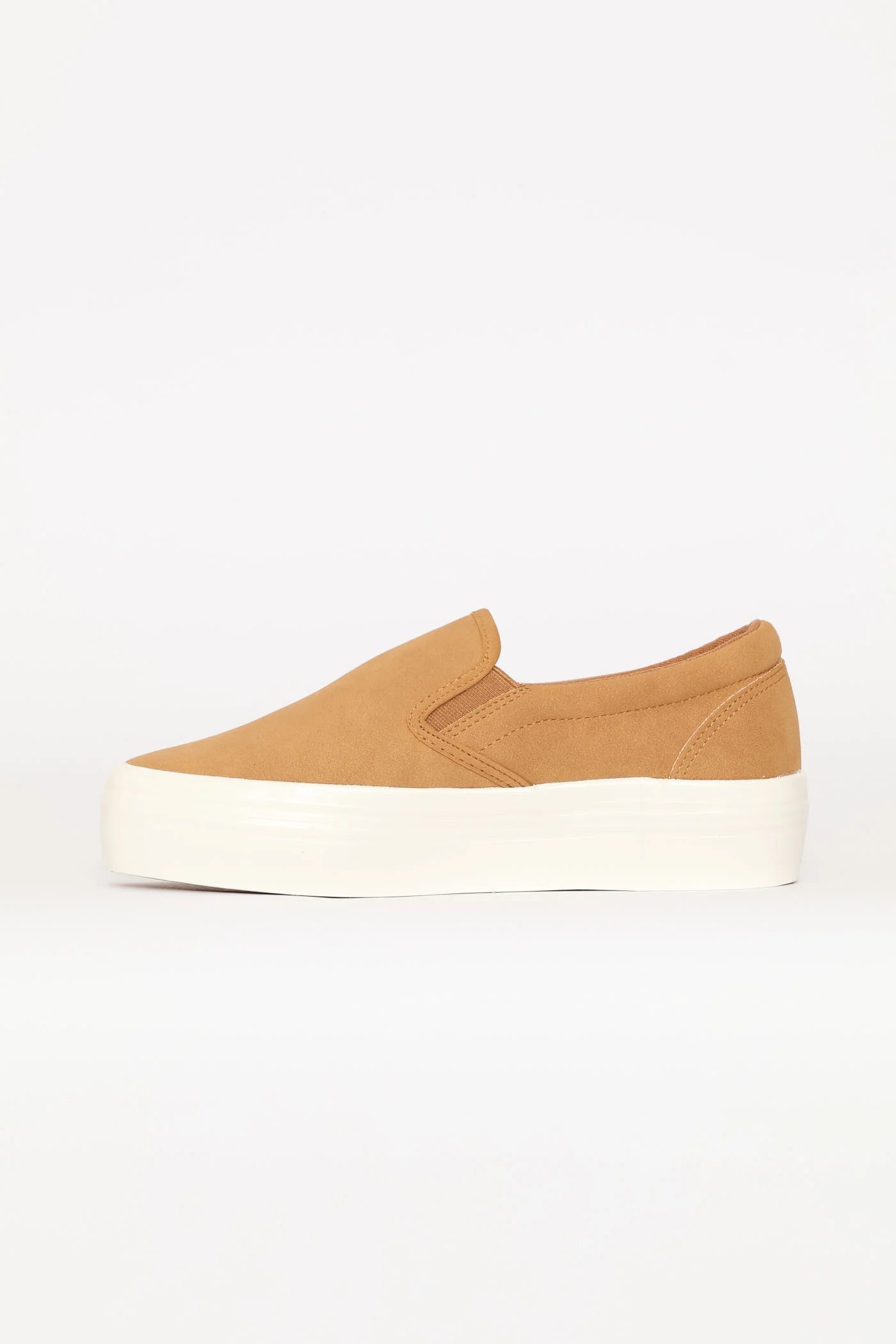 Plain Microfibre Platform Slip On Sneaker - Taupe - Image 3