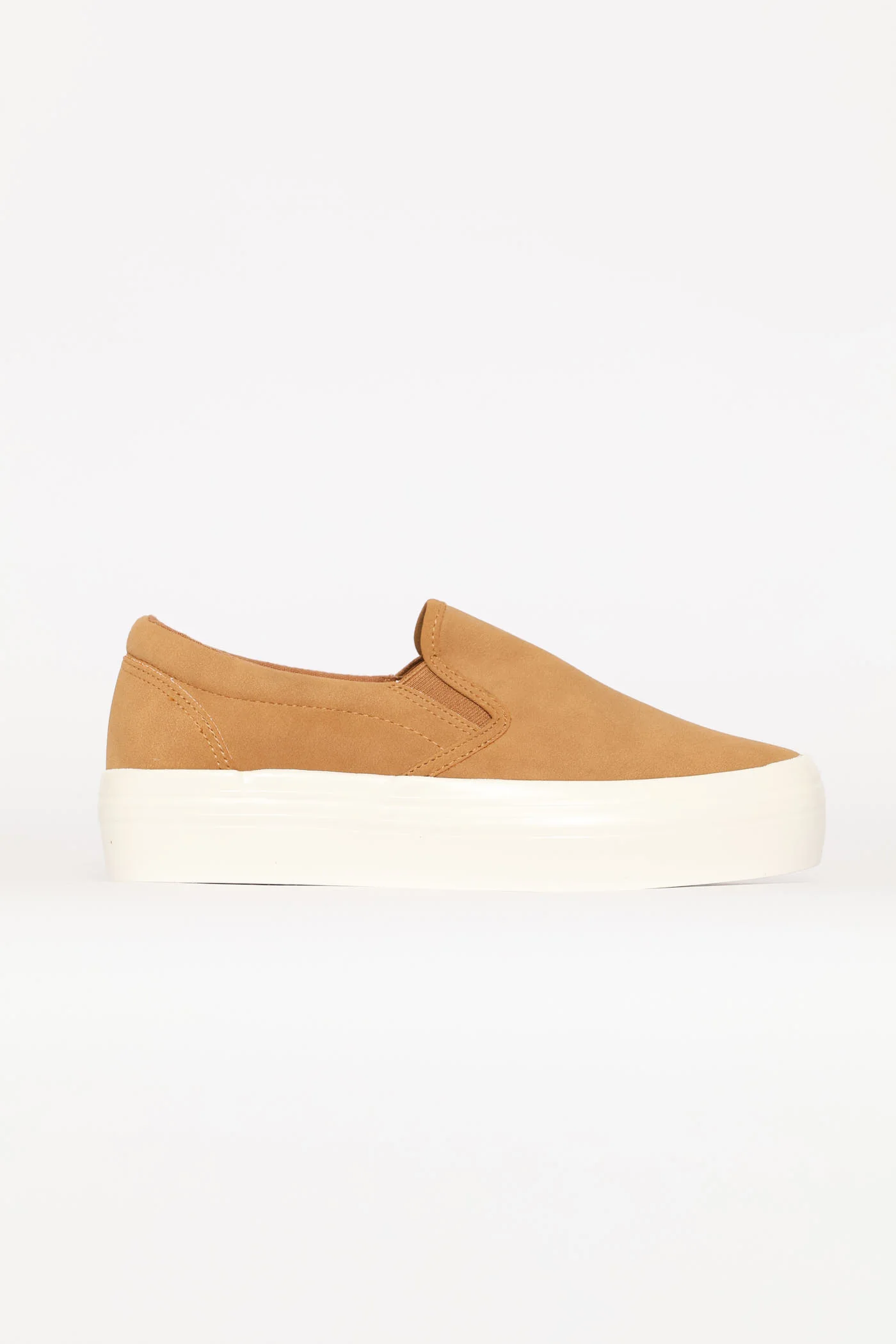 Plain Microfibre Platform Slip On Sneaker - Taupe - Image 4