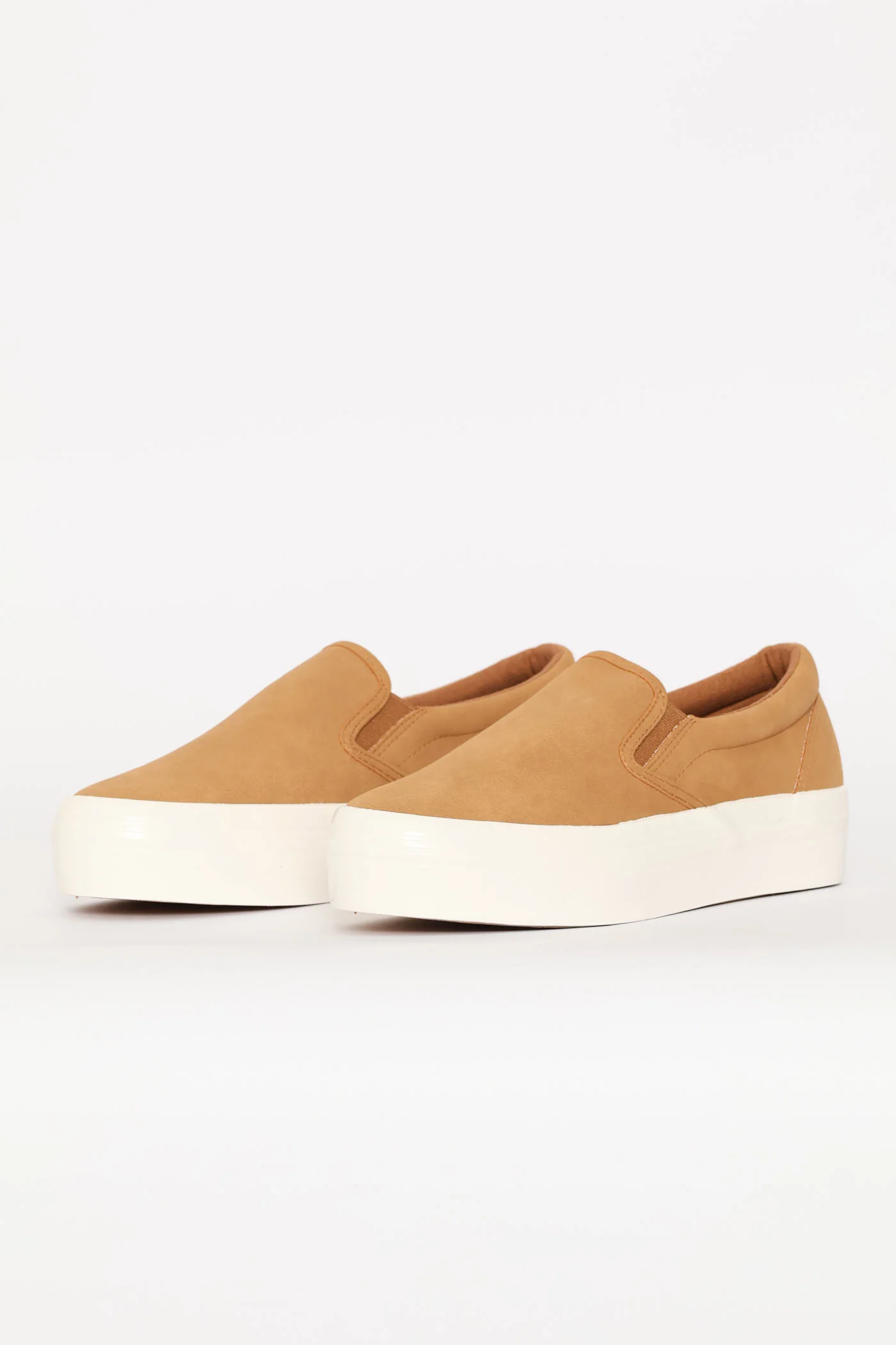 Plain Microfibre Platform Slip On Sneaker - Taupe - Image 5