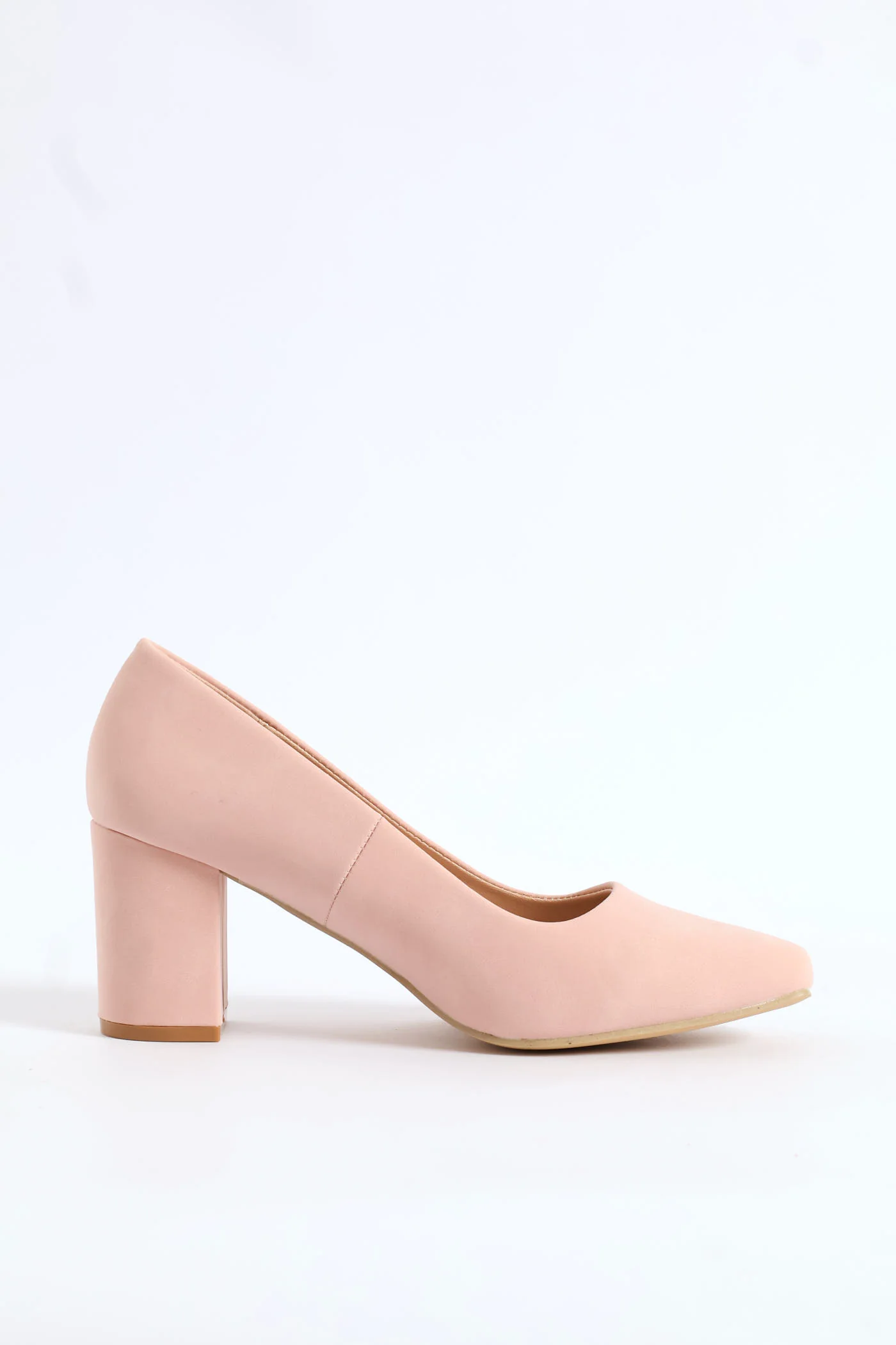 Plain Nubuck Square Toe Block Court Heel - Blush - Image 2