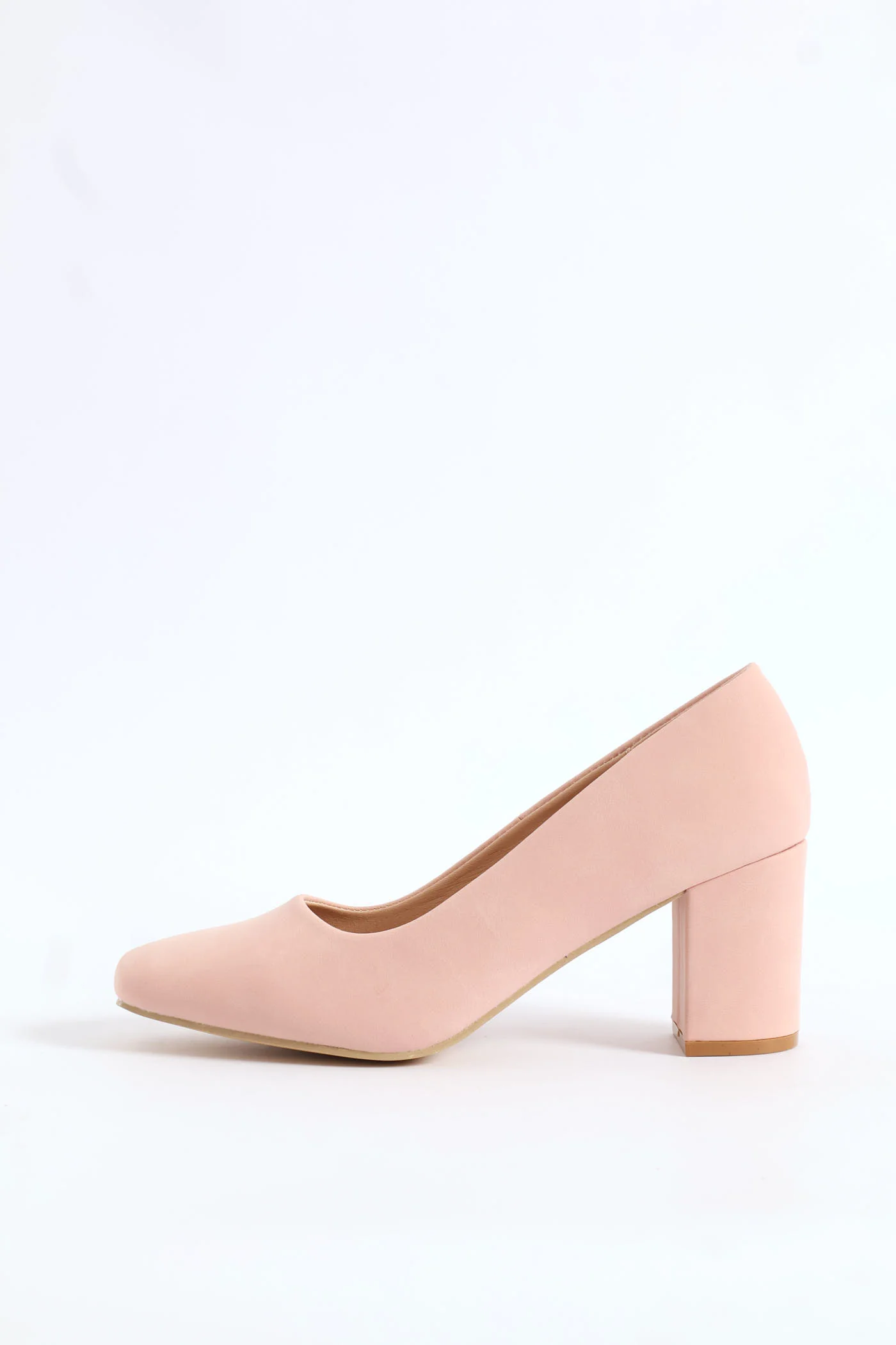 Plain Nubuck Square Toe Block Court Heel - Blush - Image 3