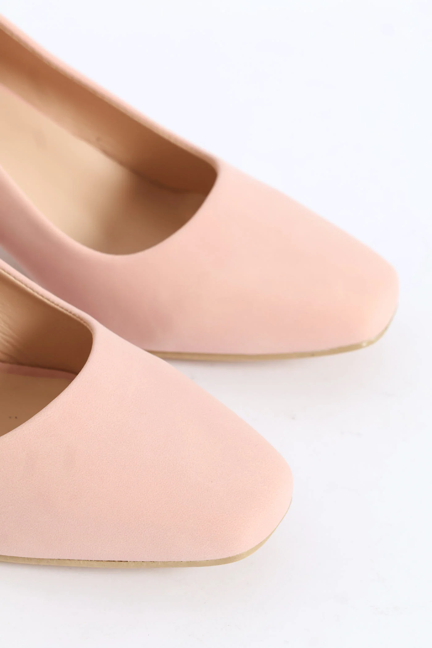 Plain Nubuck Square Toe Block Court Heel - Blush - Image 5