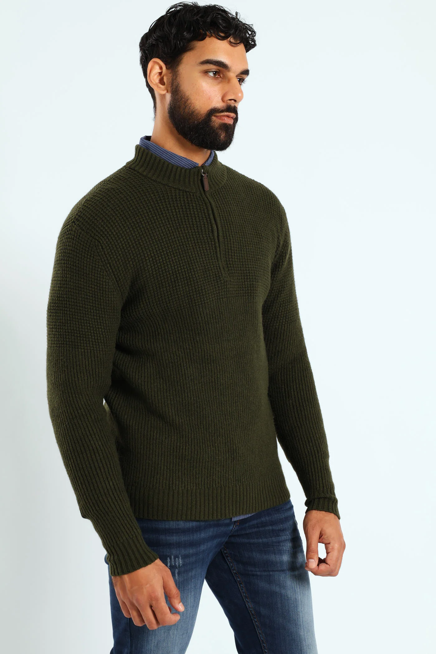 Plain Quarter Zip Knitwear - Fatigue - Image 2
