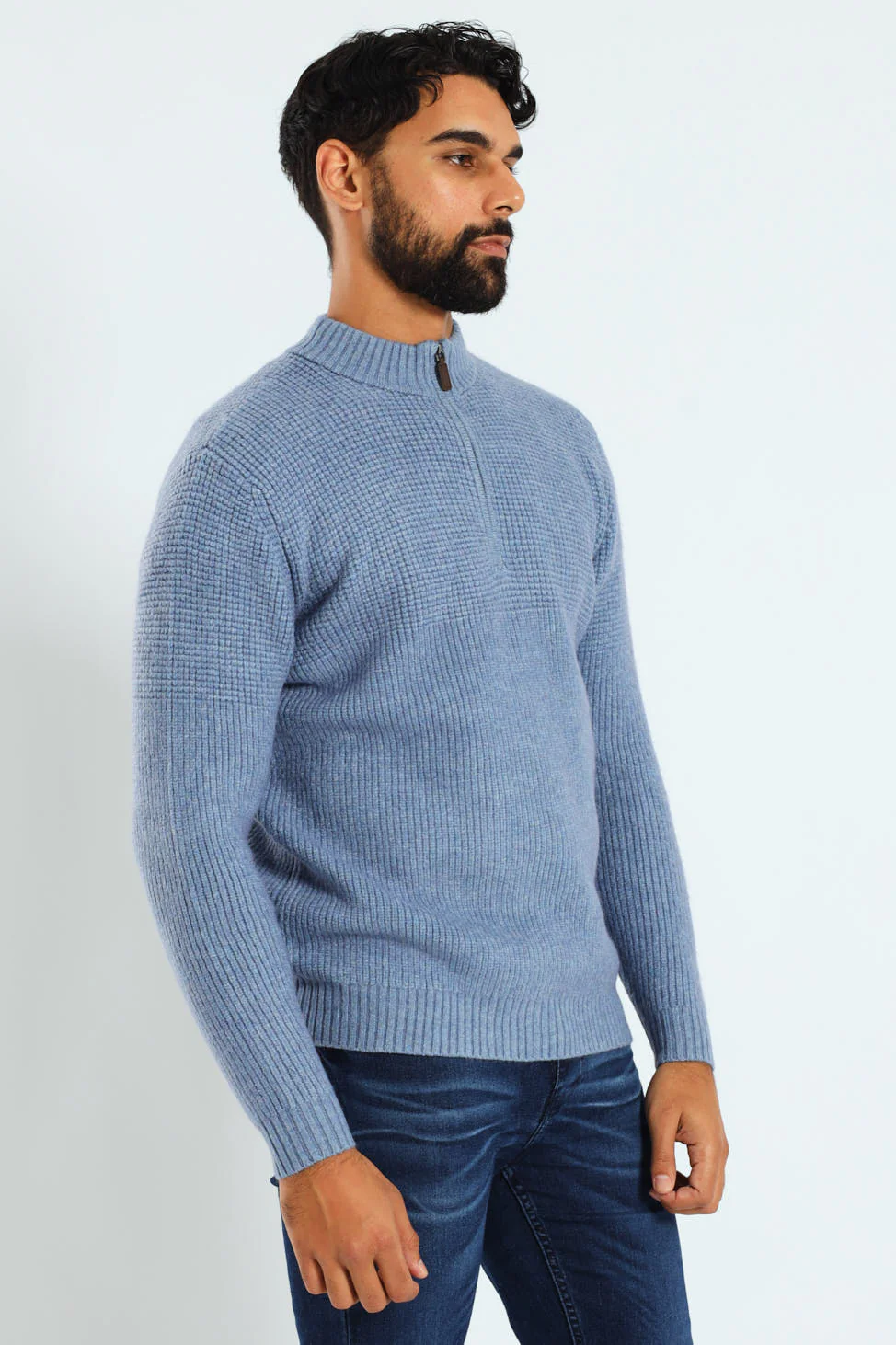 Plain Quarter Zip Knitwear - Steel Blue - Image 2