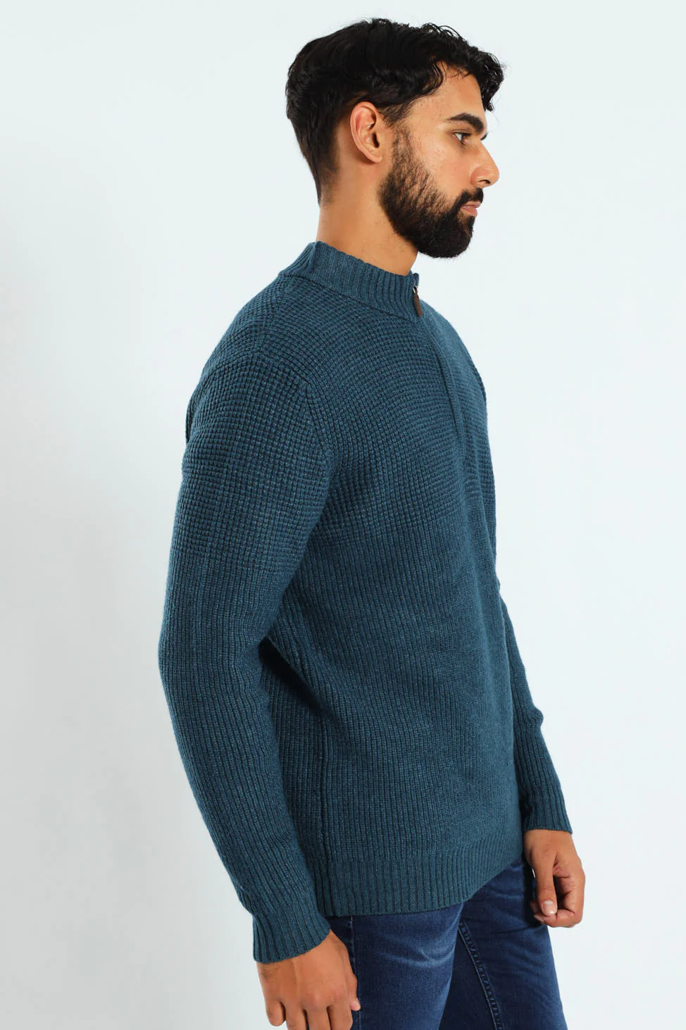 Plain Quarter Zip Knitwear - Teal - Image 2