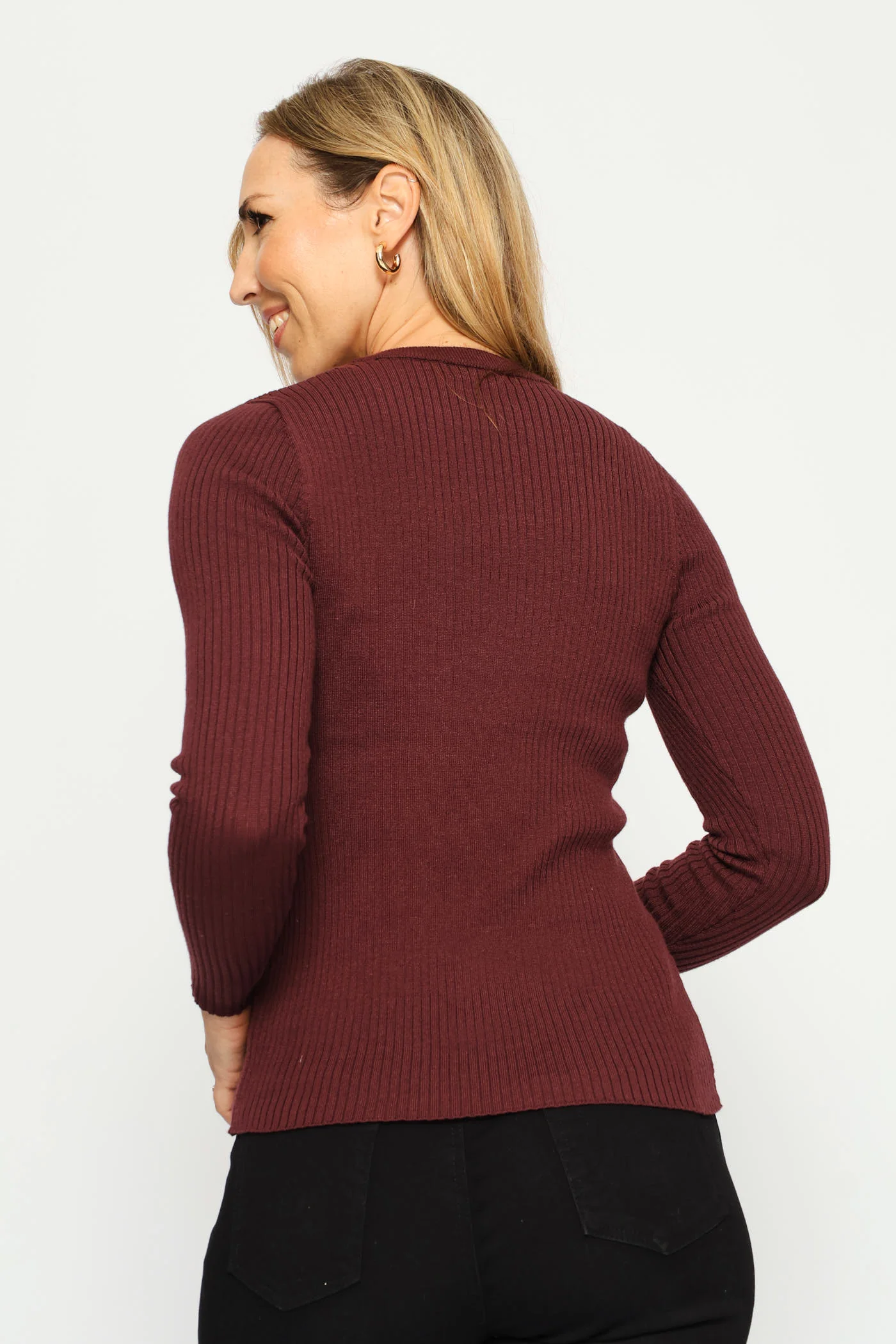 Plain Rib Pullover - Oxblood - Image 4