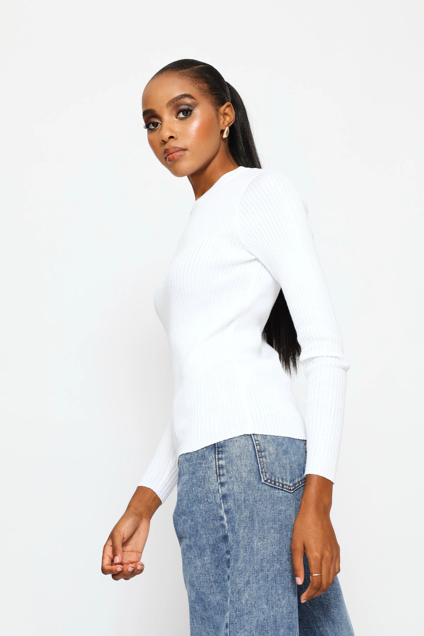 Plain Rib Pullover - White - Image 4