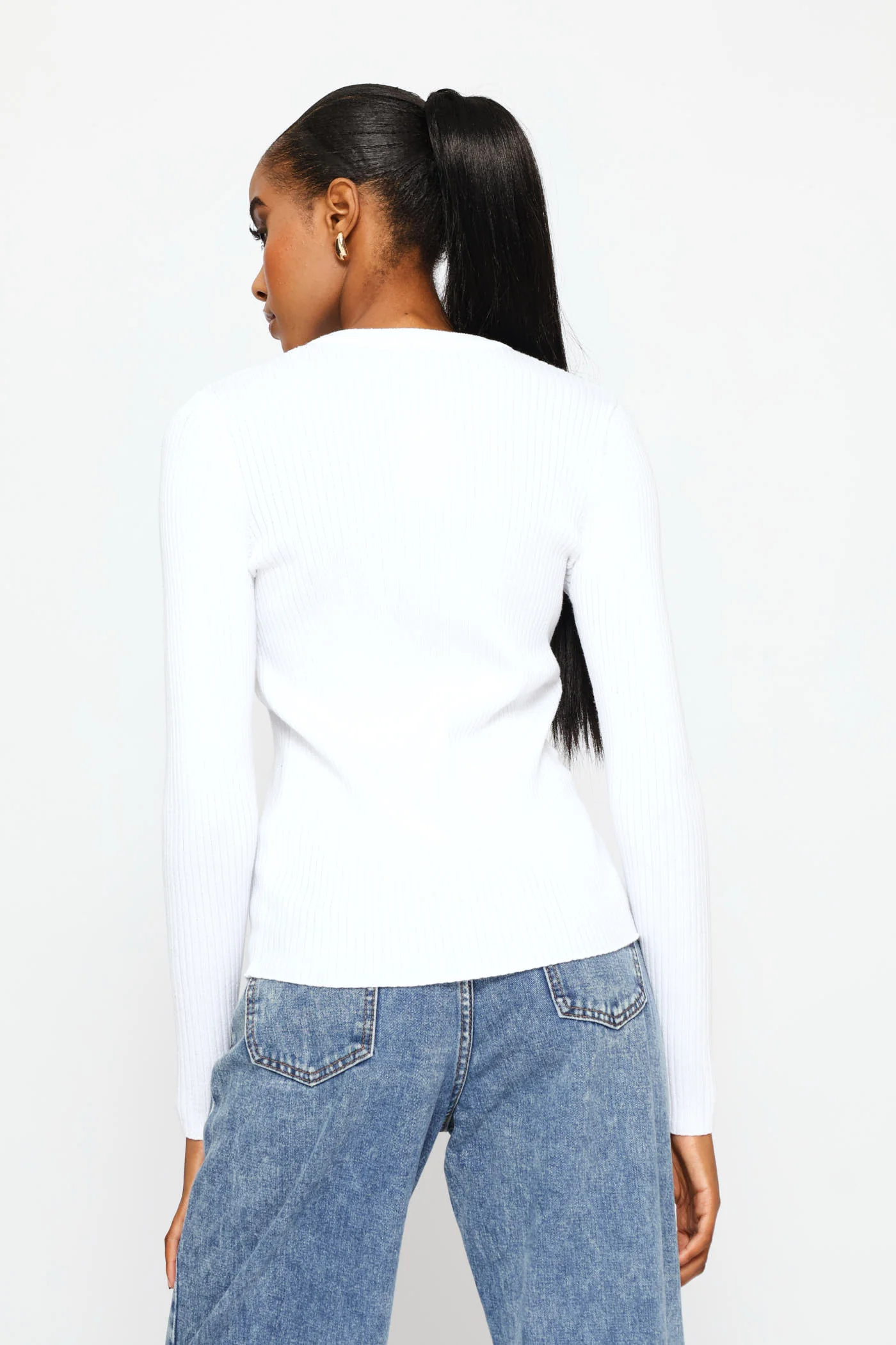 Plain Rib Pullover - White - Image 5