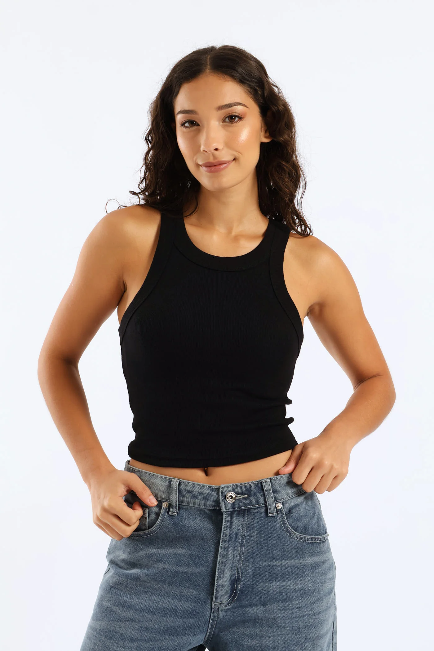 Plain Rib Racer Tank - Black - Image 5