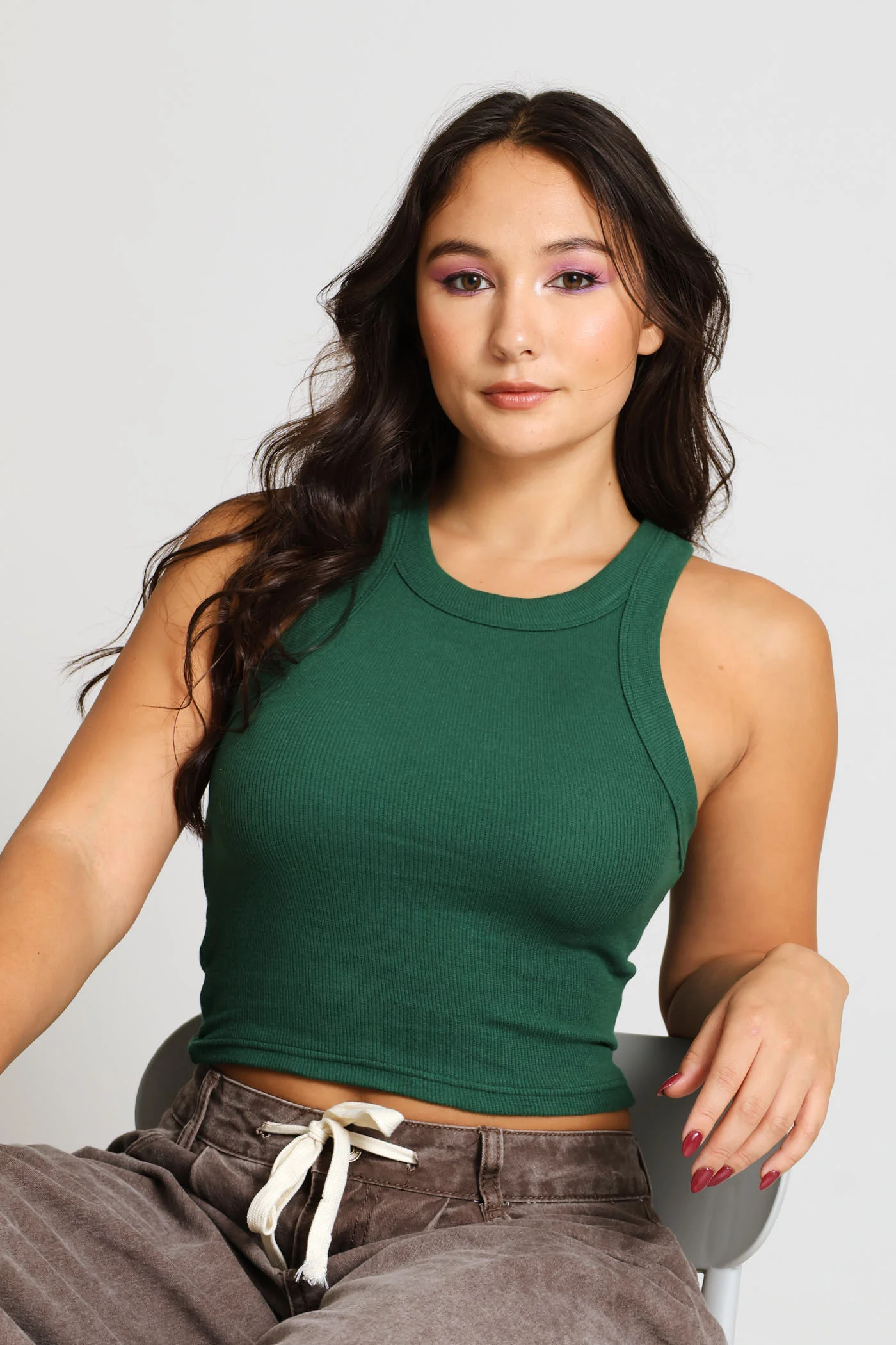 Plain Rib Racer Tank - Bottle Green - Image 4