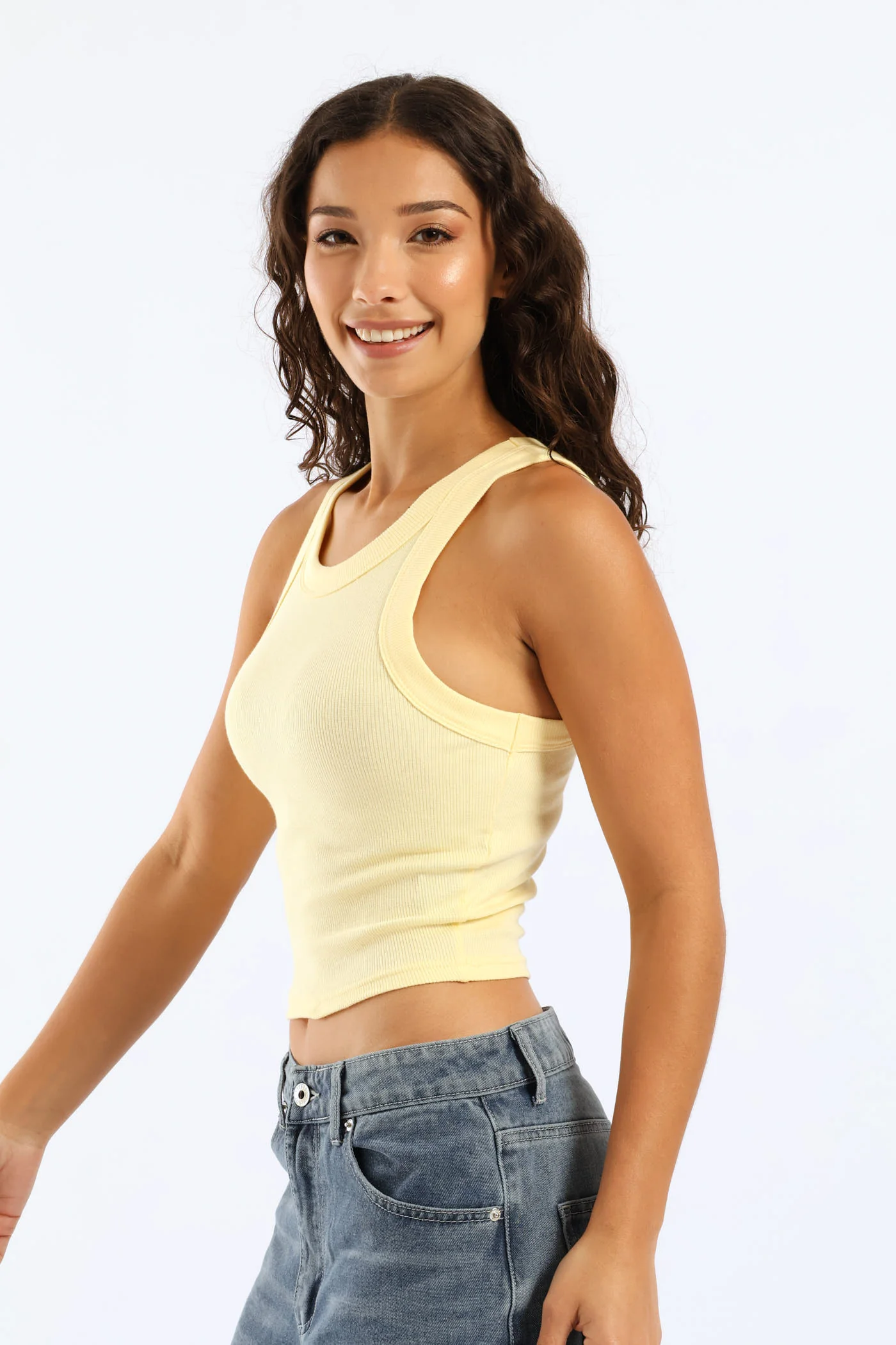 Plain Rib Racer Tank - Yellow - Image 4