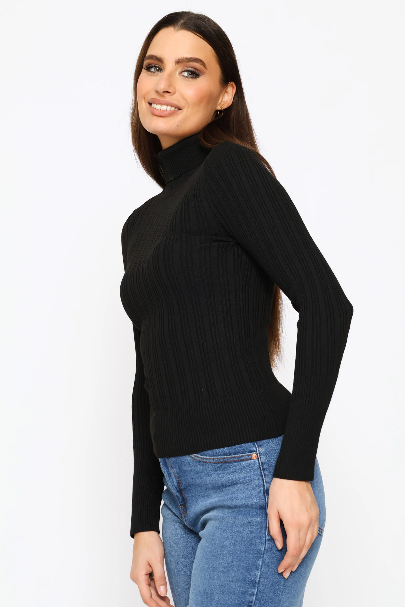 Plain Ribbed Poloneck - Black - Image 3