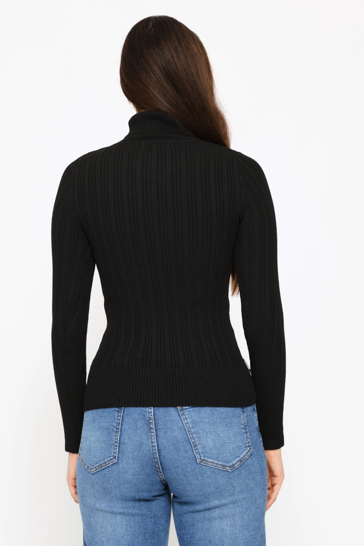 Plain Ribbed Poloneck - Black - Image 4