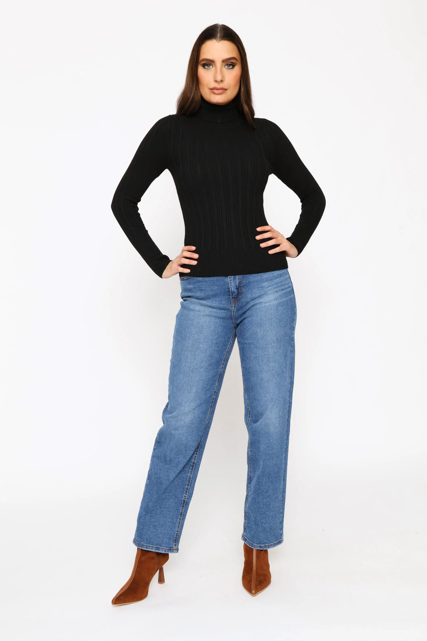 Plain Ribbed Poloneck - Black - Image 5