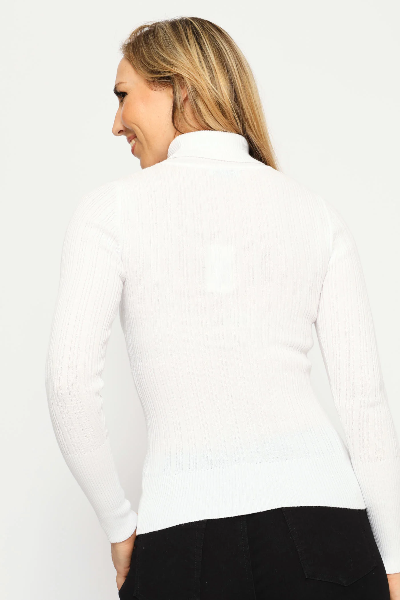 Plain Ribbed Poloneck - White - Image 4