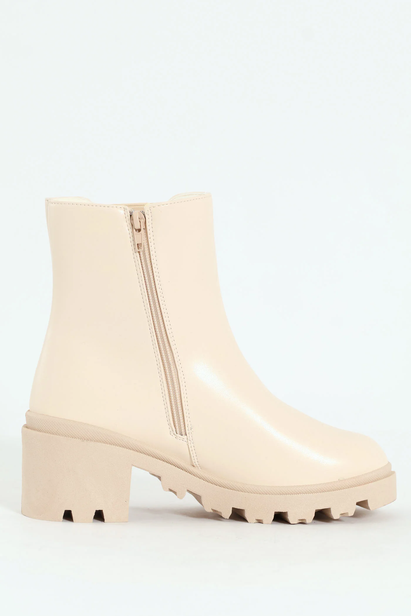 Plain Trim Chunky Heeled Chelsea Boot - Stone - Image 2