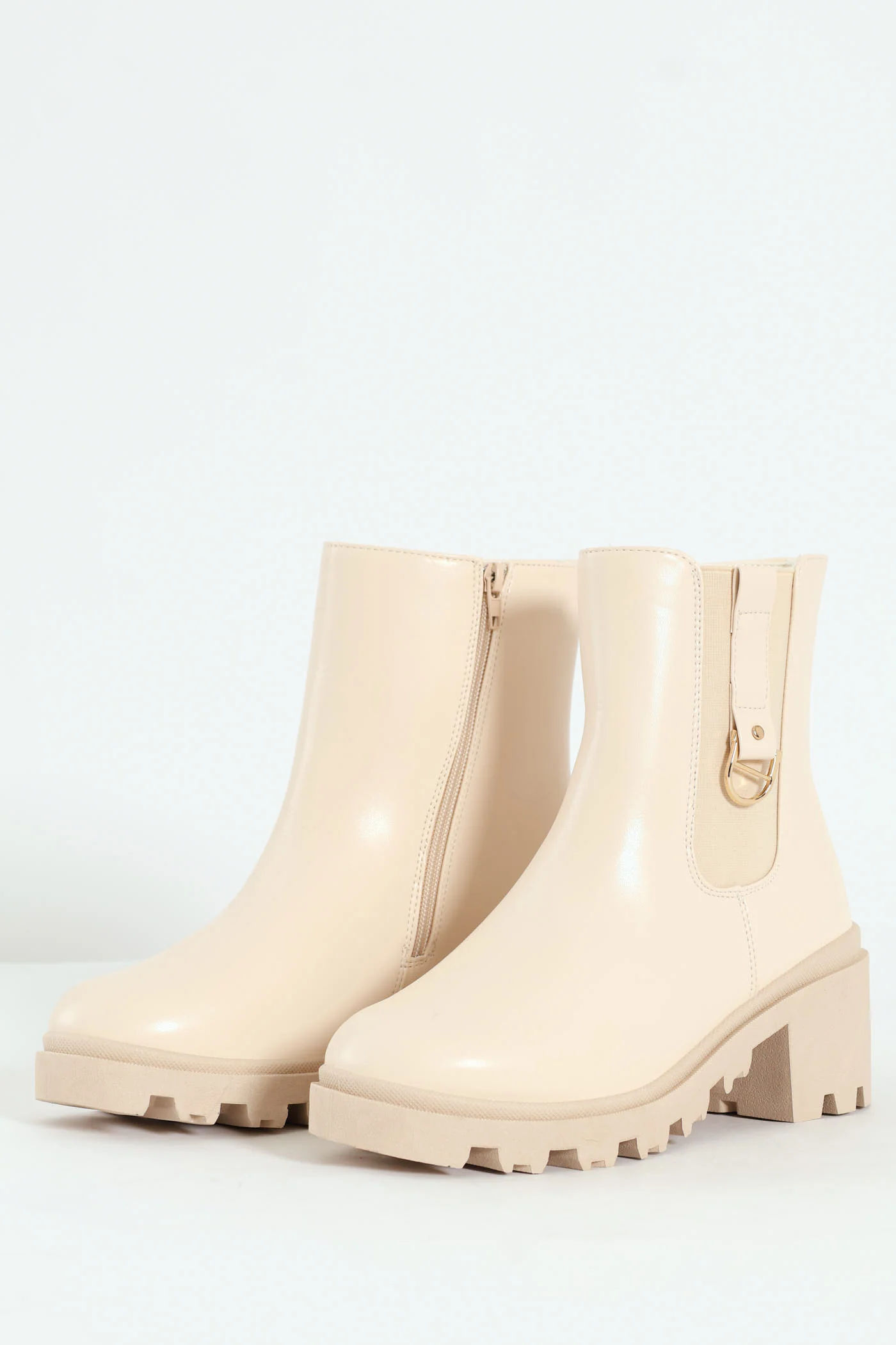 Plain Trim Chunky Heeled Chelsea Boot - Stone - Image 3