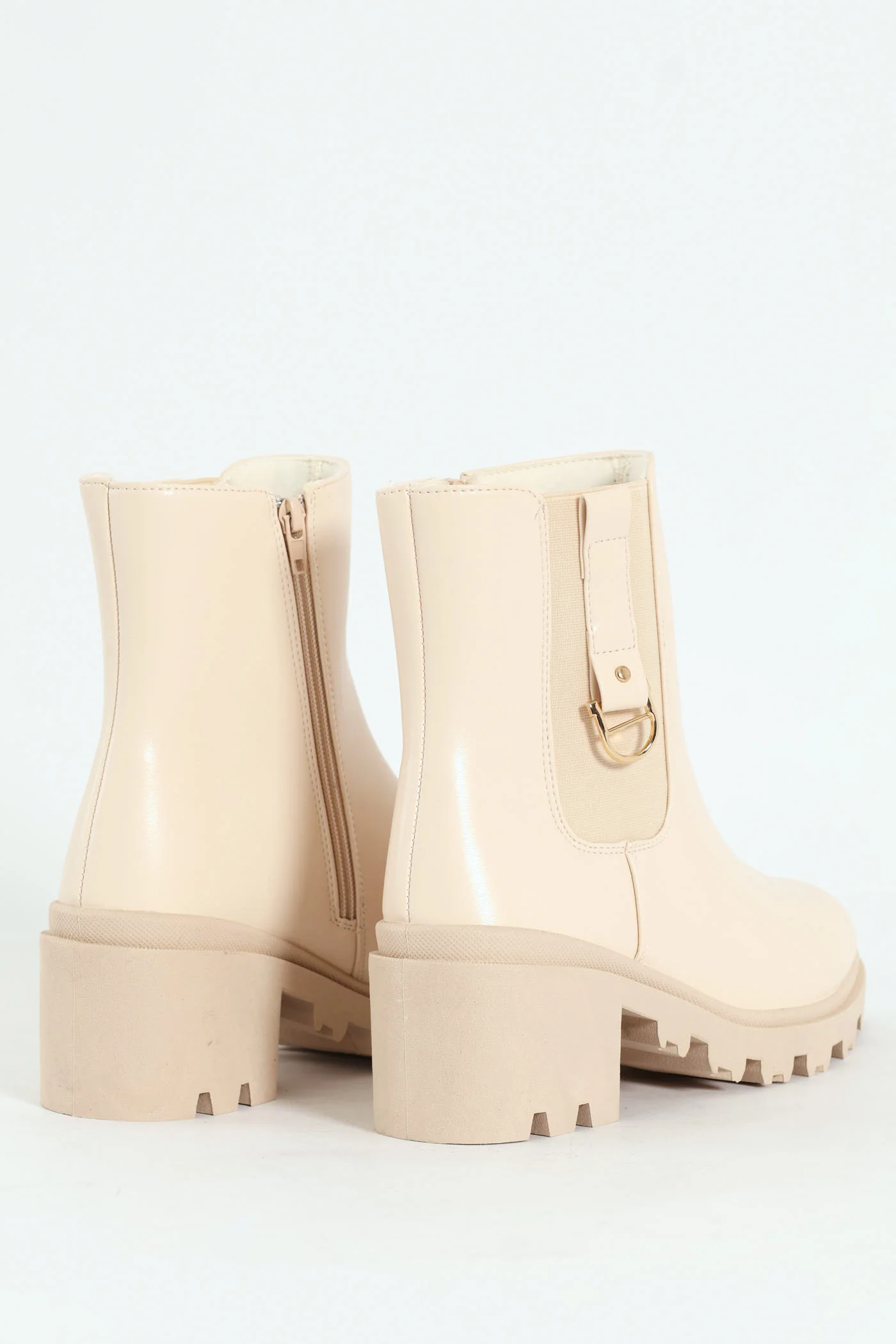 Plain Trim Chunky Heeled Chelsea Boot - Stone - Image 4