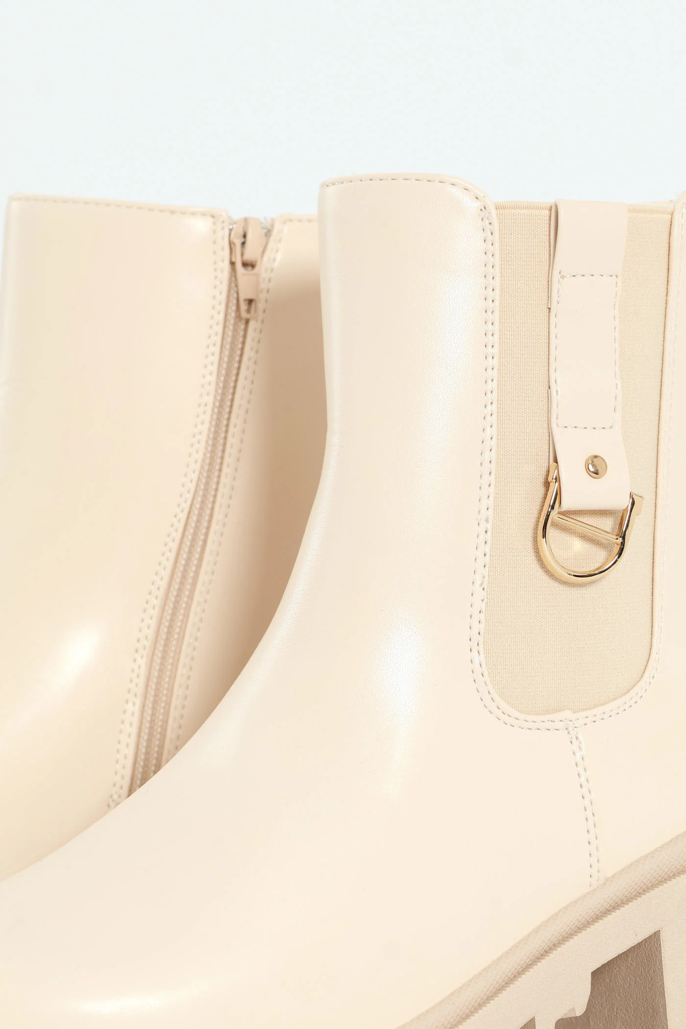 Plain Trim Chunky Heeled Chelsea Boot - Stone - Image 5